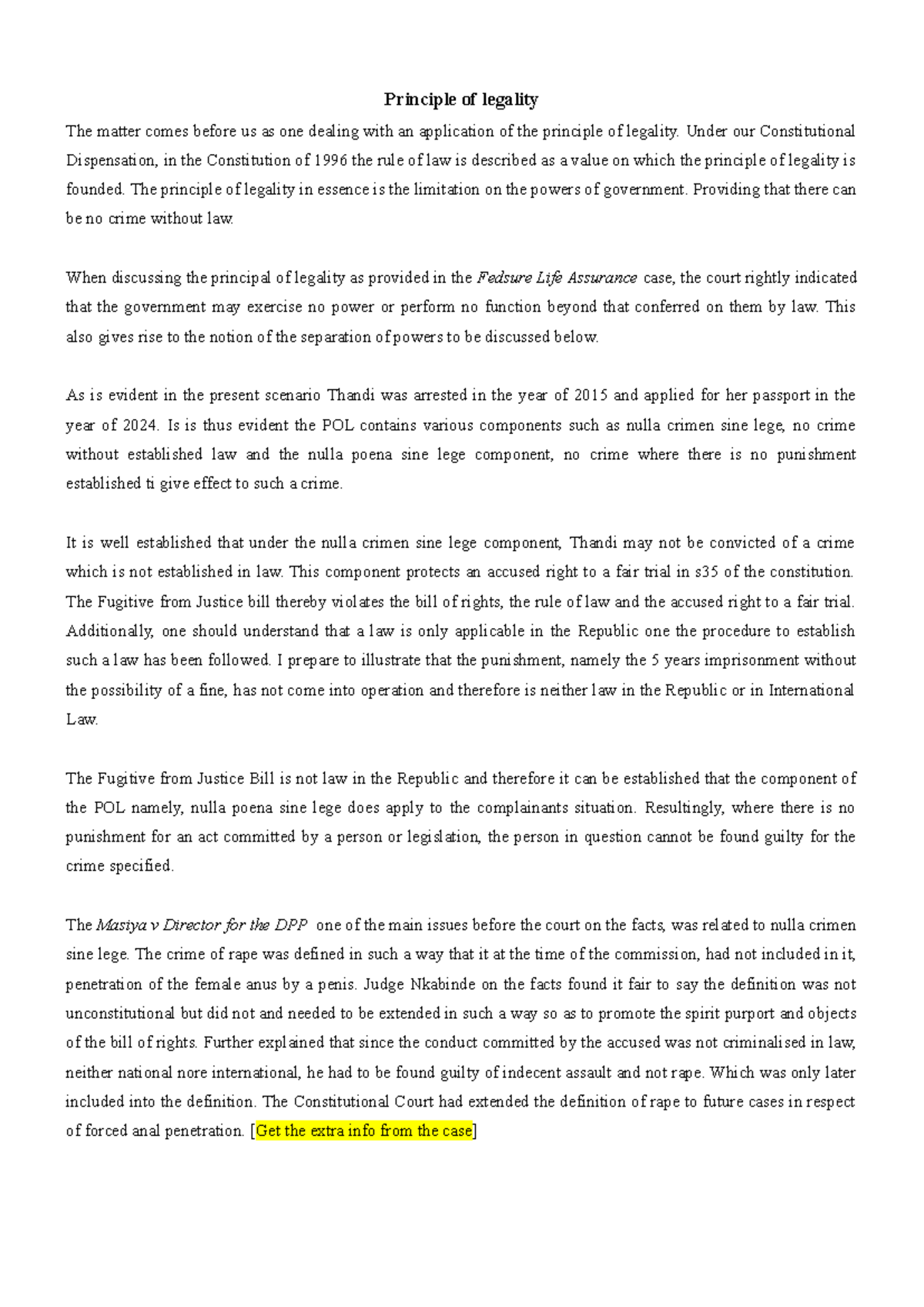 Notes - Principle of legality The matter comes before us as one dealing ...