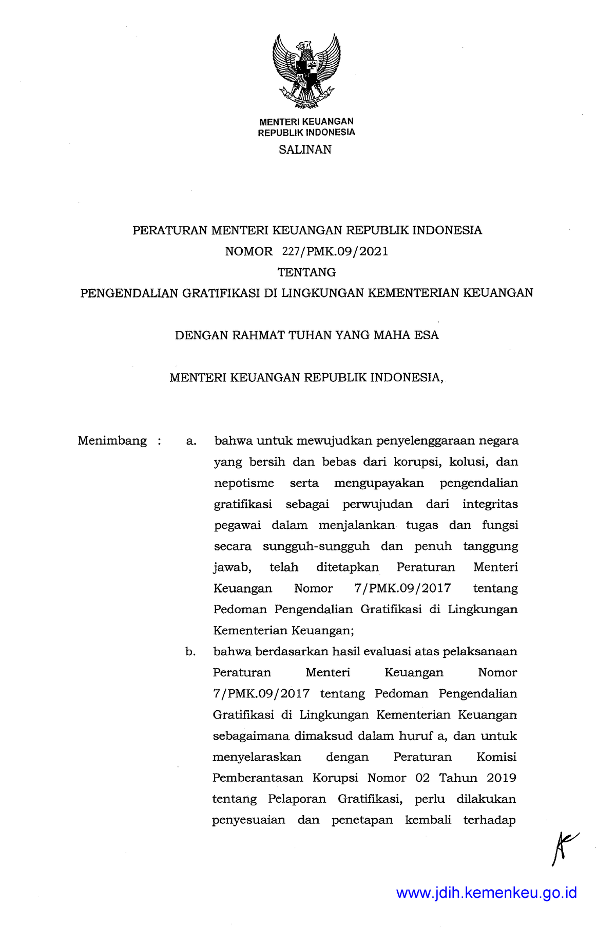 227 PMK.09 2021 - Peraturan Menteri Keuangan - MENTER! KEUANGAN ...