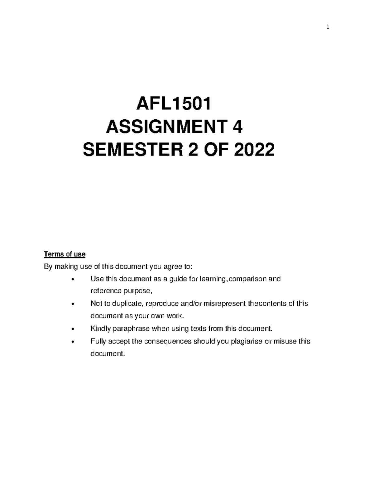 MASTERS CEF STUDIES - AFL ASSIGNMENT 4 SEMESTER 2 OF 2022 Terms of use ...