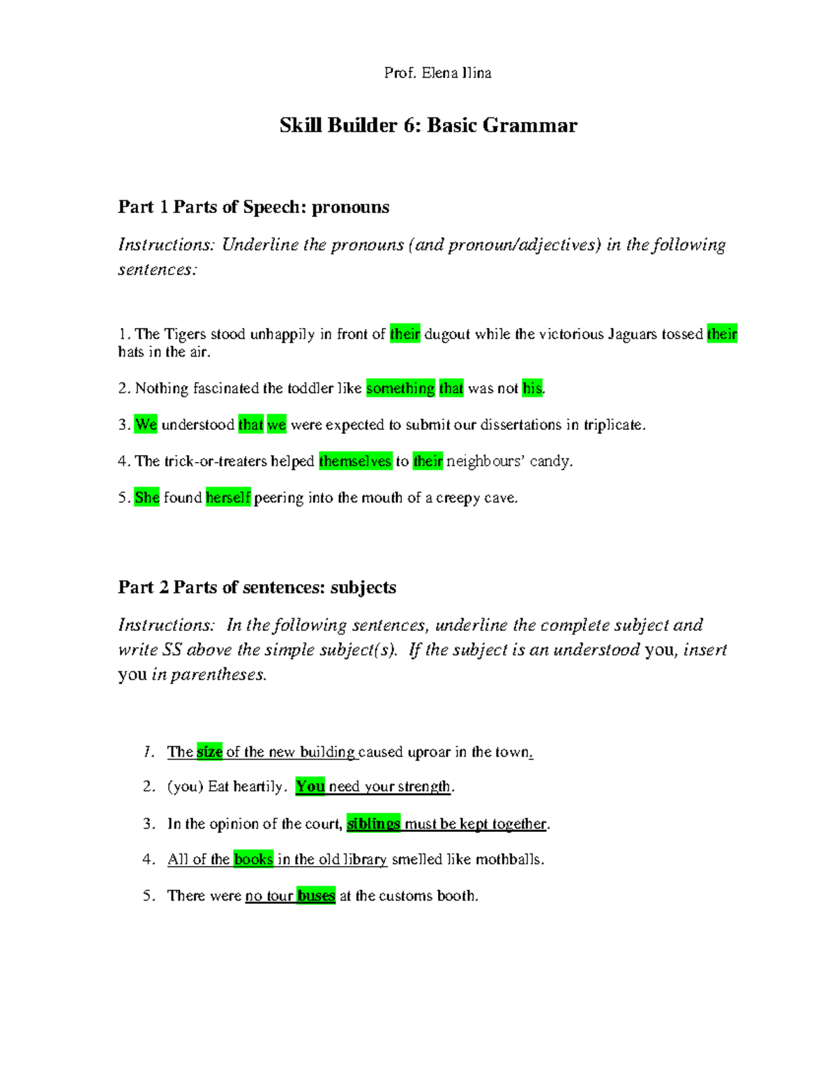 Skill Builder 6 Basic Grammar - Prof. Elena Ilina Skill Builder 6 ...