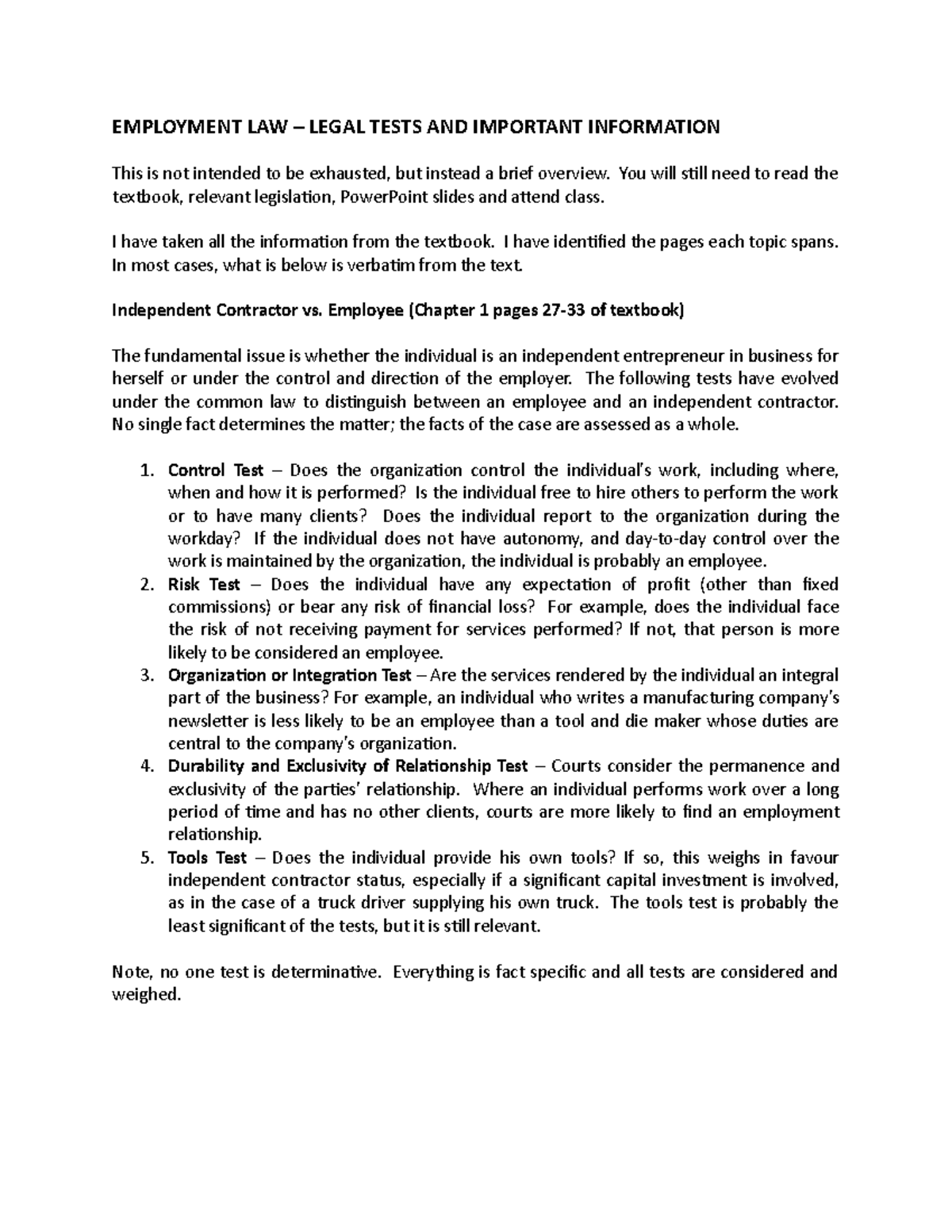 LEGAL TESTS AND IMPORTANT INFORMATION You will still need to read the