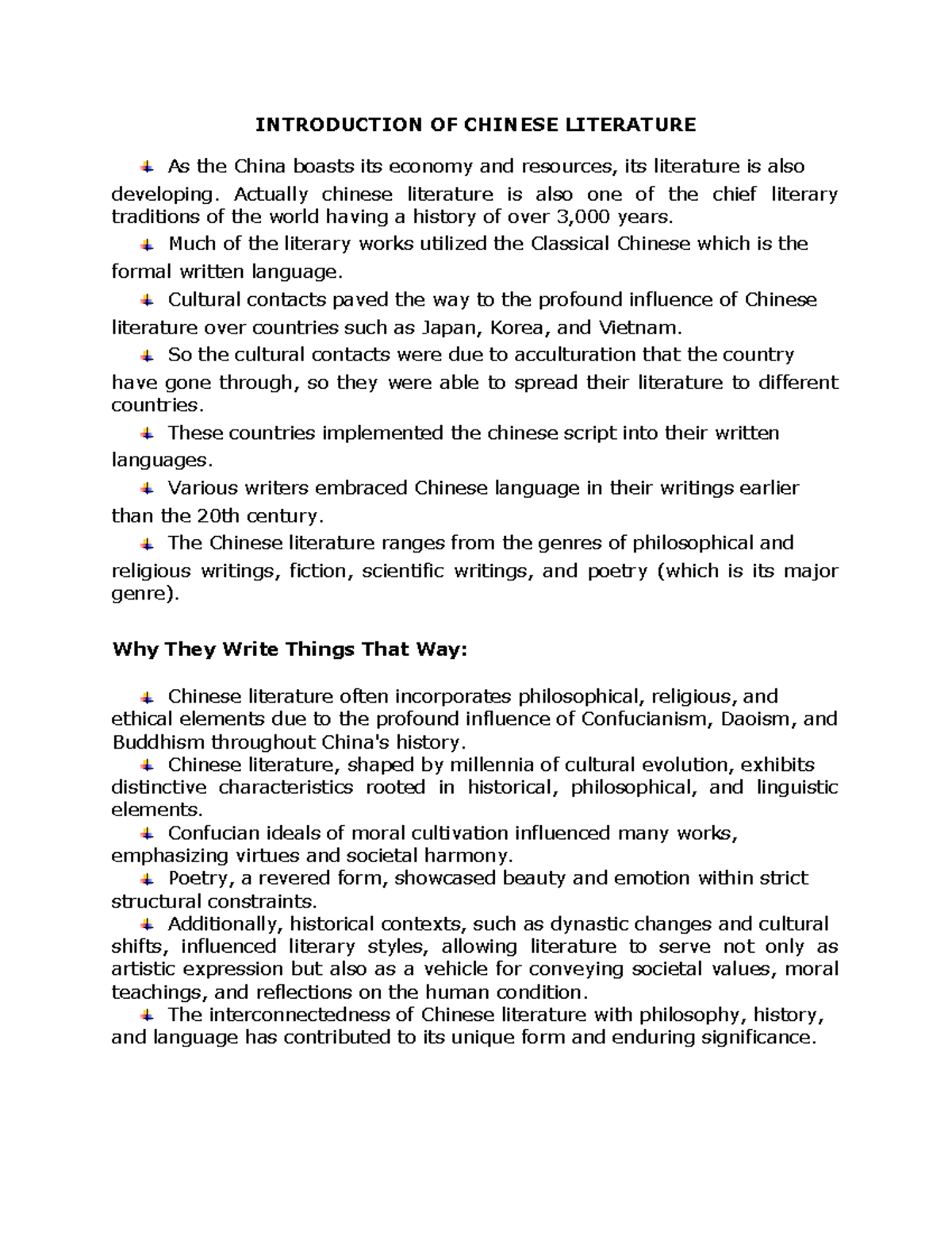 Gigi-script - Report - INTRODUCTION OF CHINESE LITERATURE As the China ...