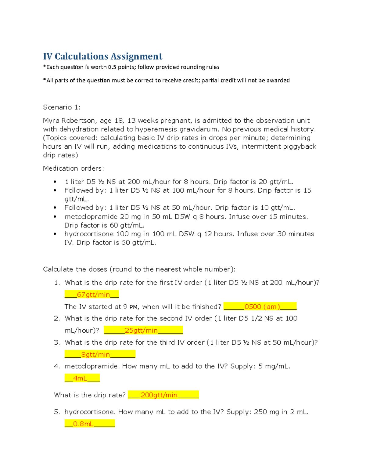 CH 22 IV Math Assignment - IV Calculations Assignment *Each question is ...