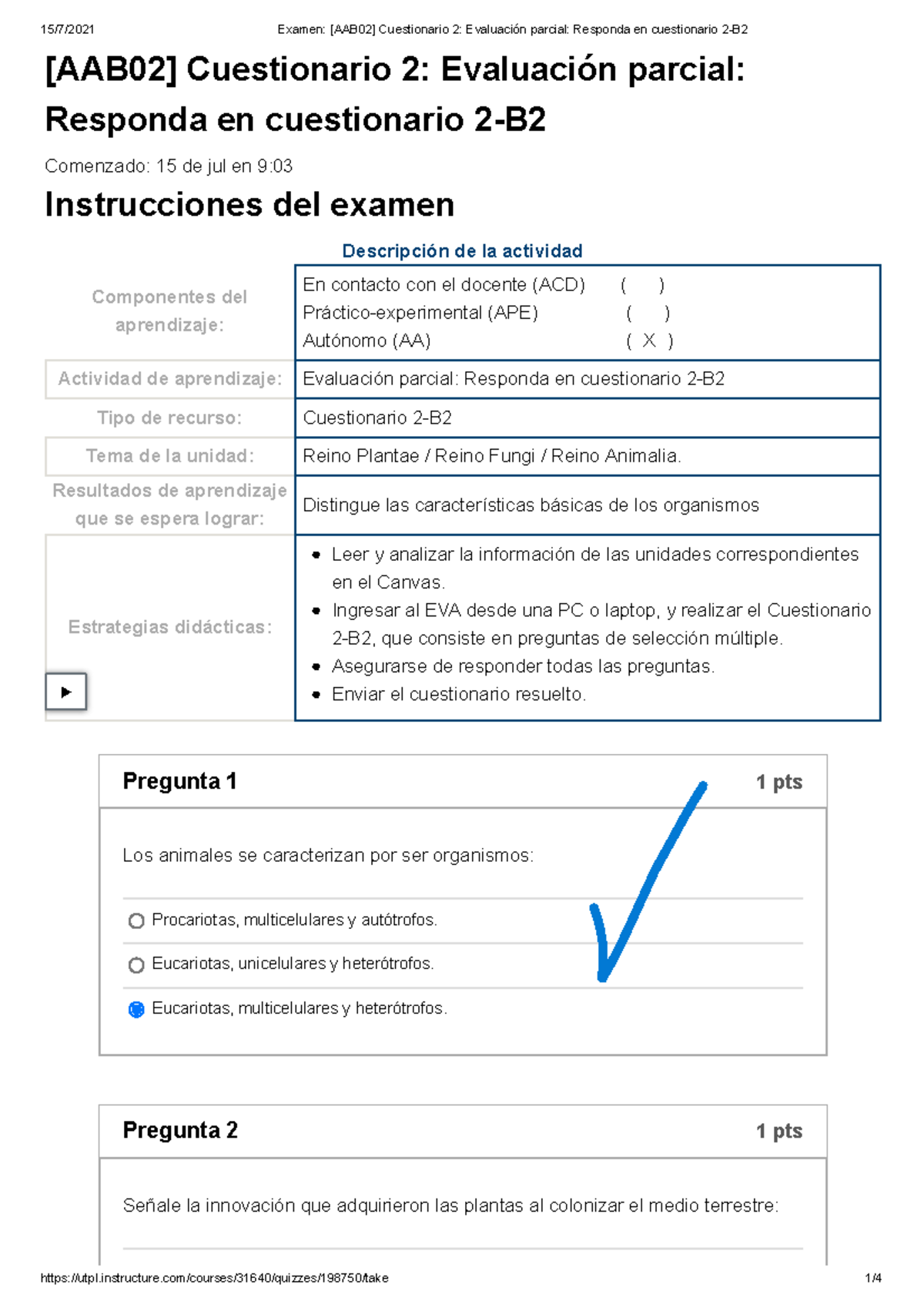 Examen [AAB02] Cuestionario 2 Evaluación Parcial Responda En ...