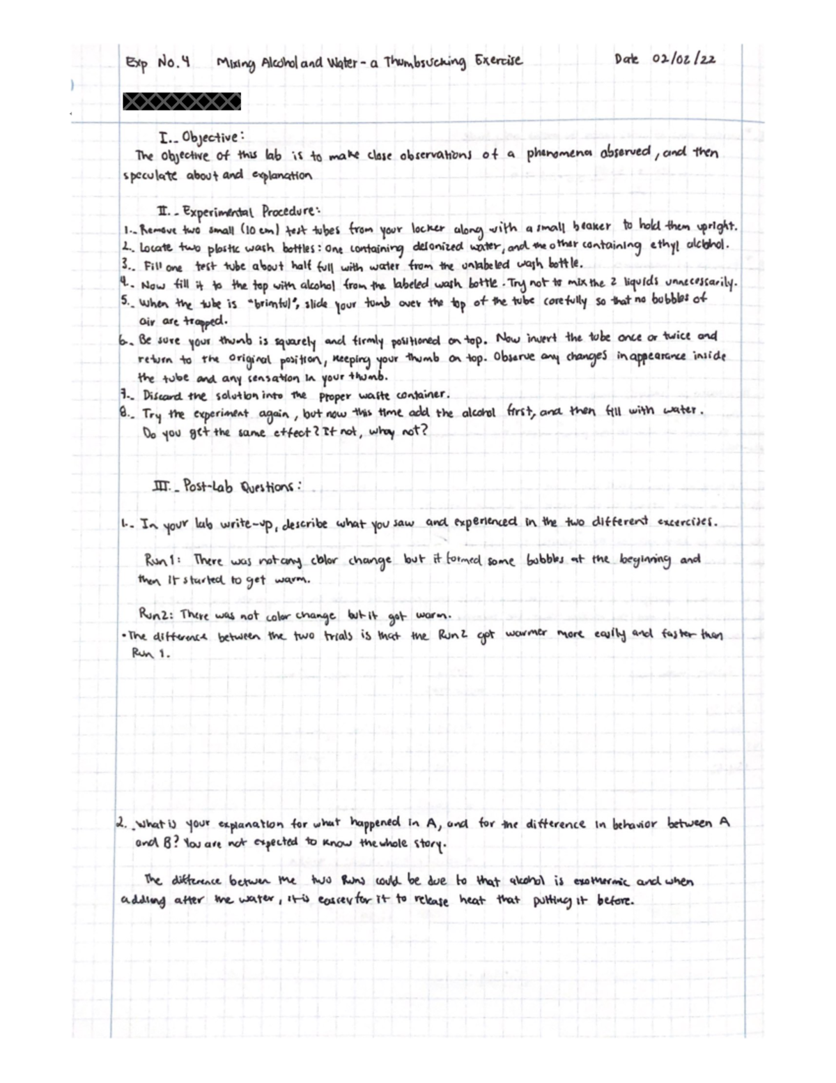 Exp45 Mixing Alcohol and Water Identification of Reaction Products