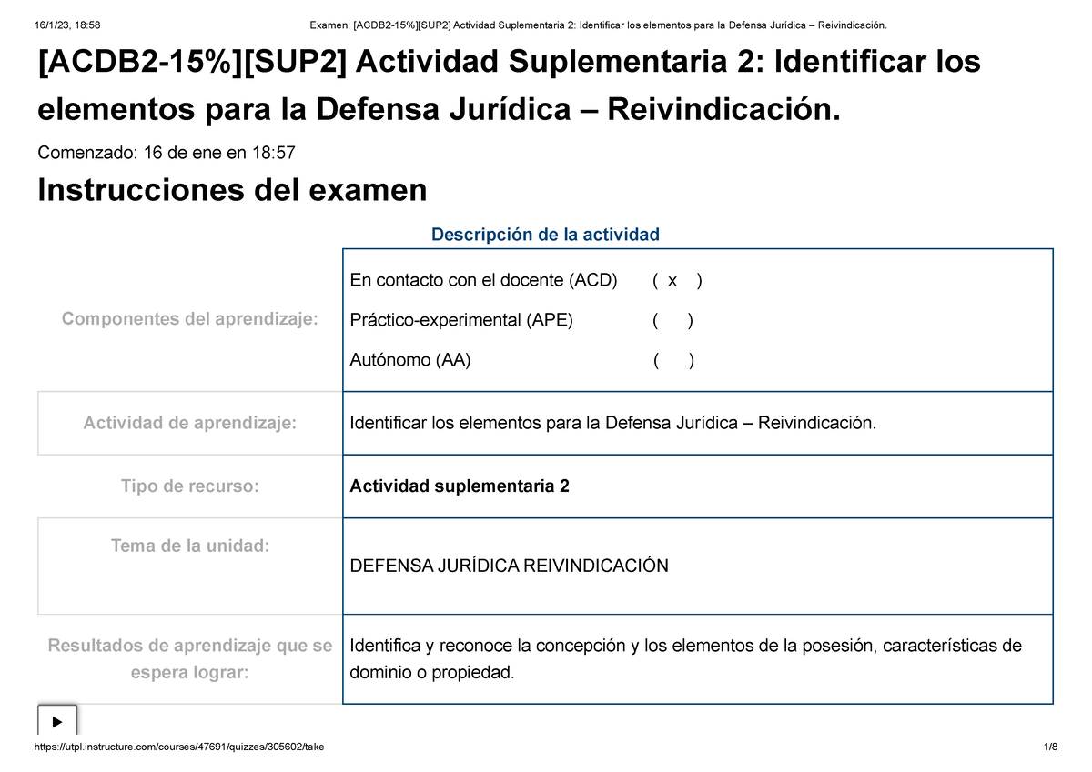 Examen Acdb Sup Actividad Suplementaria Identificar Los Elementos Para La Defensa