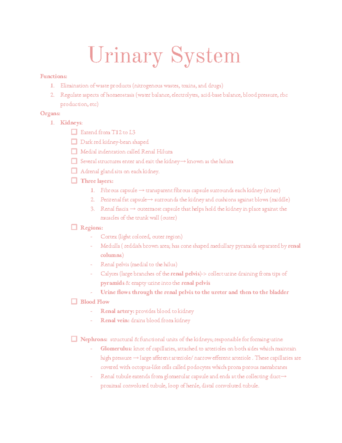 Lecture Final Exam 22 Urinary System Functions 1. Elimination of