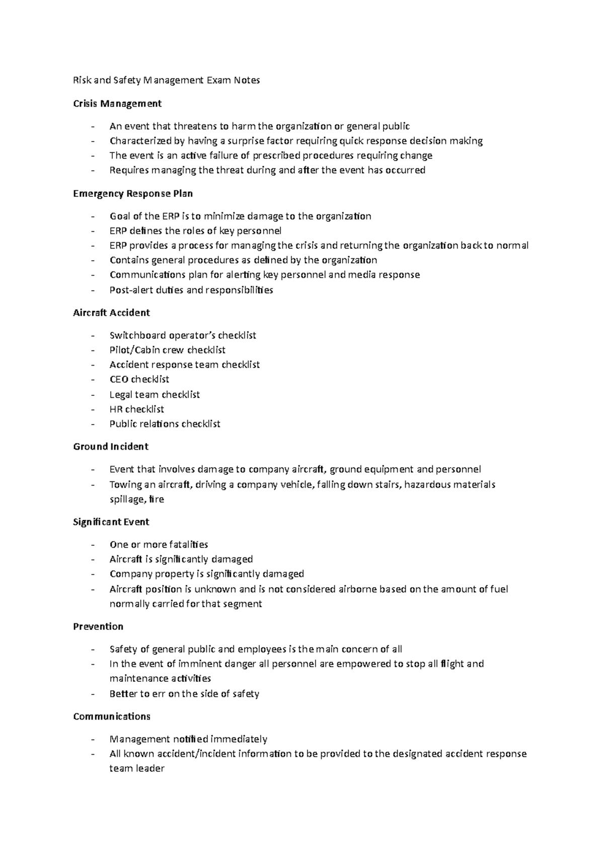 Risk and Safety Management Notes - Lecture notes, lectures 1 - 13 ...