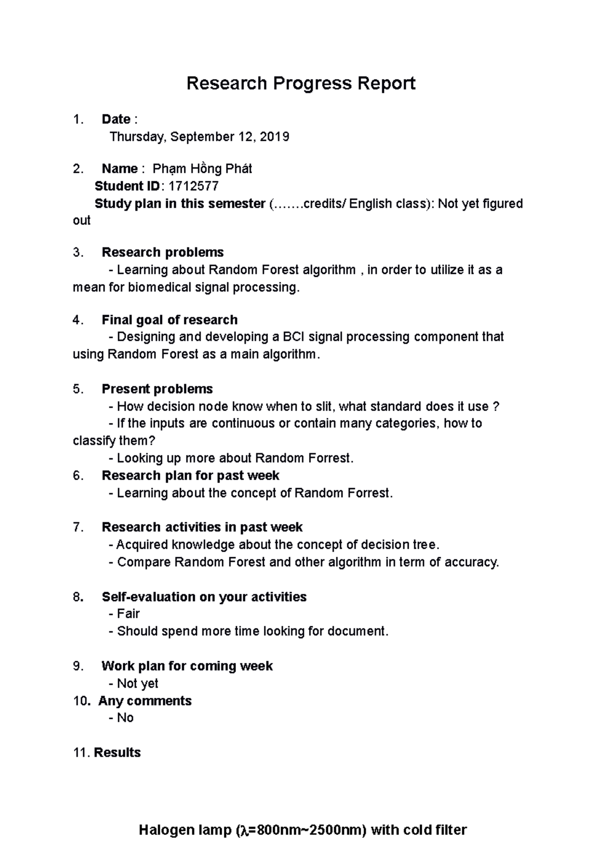 Research Progress Report Sample Research Progress Report Date Thursday September