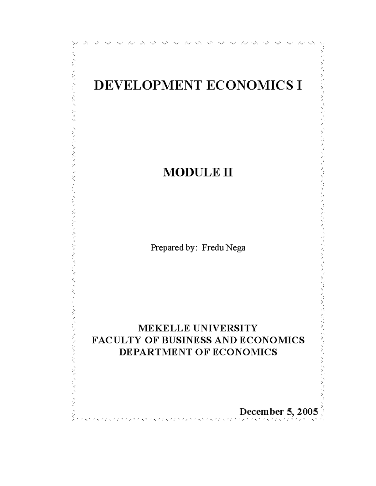 Development Economics-I module II - - Studocu