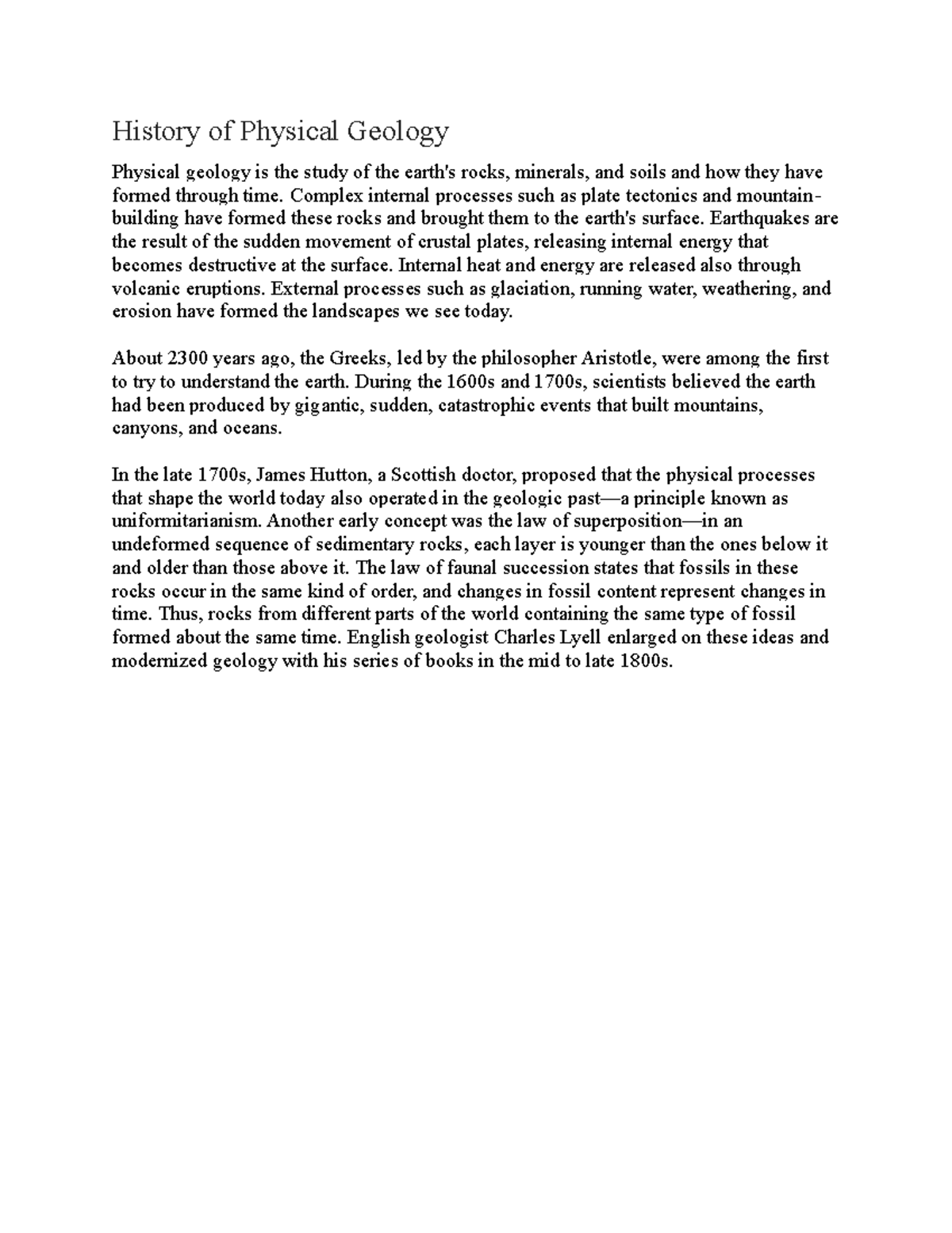 History of Physical Geology History of Physical Geology Physical