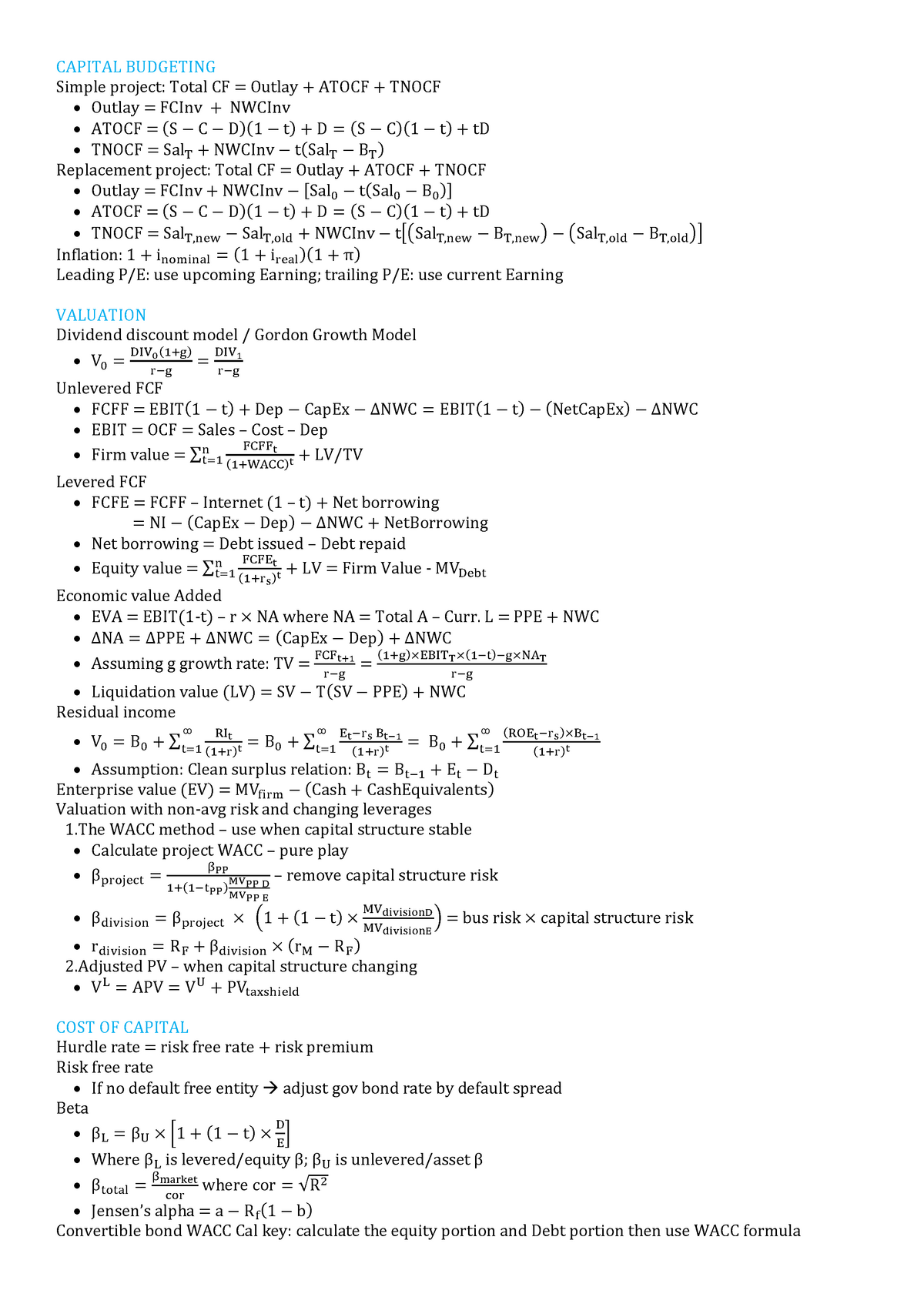 Cheat Sheet - Warning: TT: undefined function: 3 CAPITAL BUDGETING ...