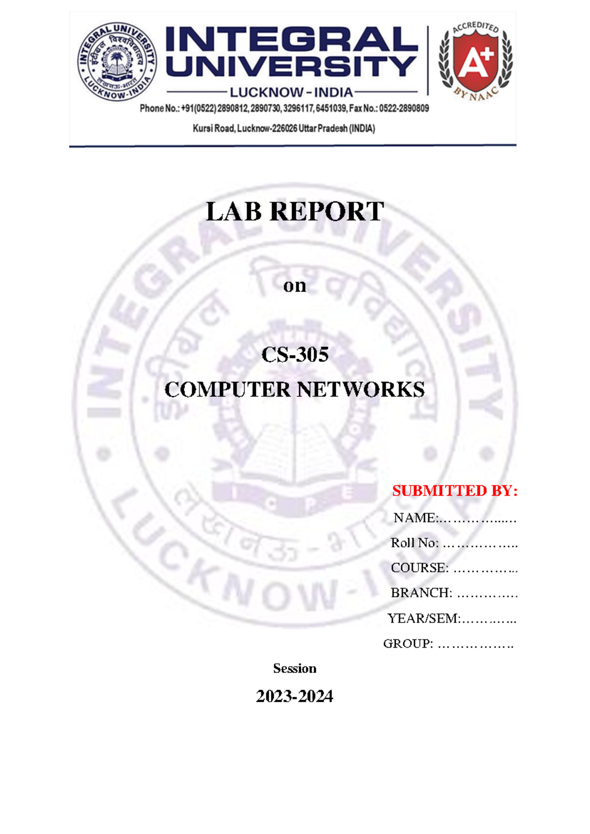 Sample formats 1 lab report on cs 305 computer networks submitted by