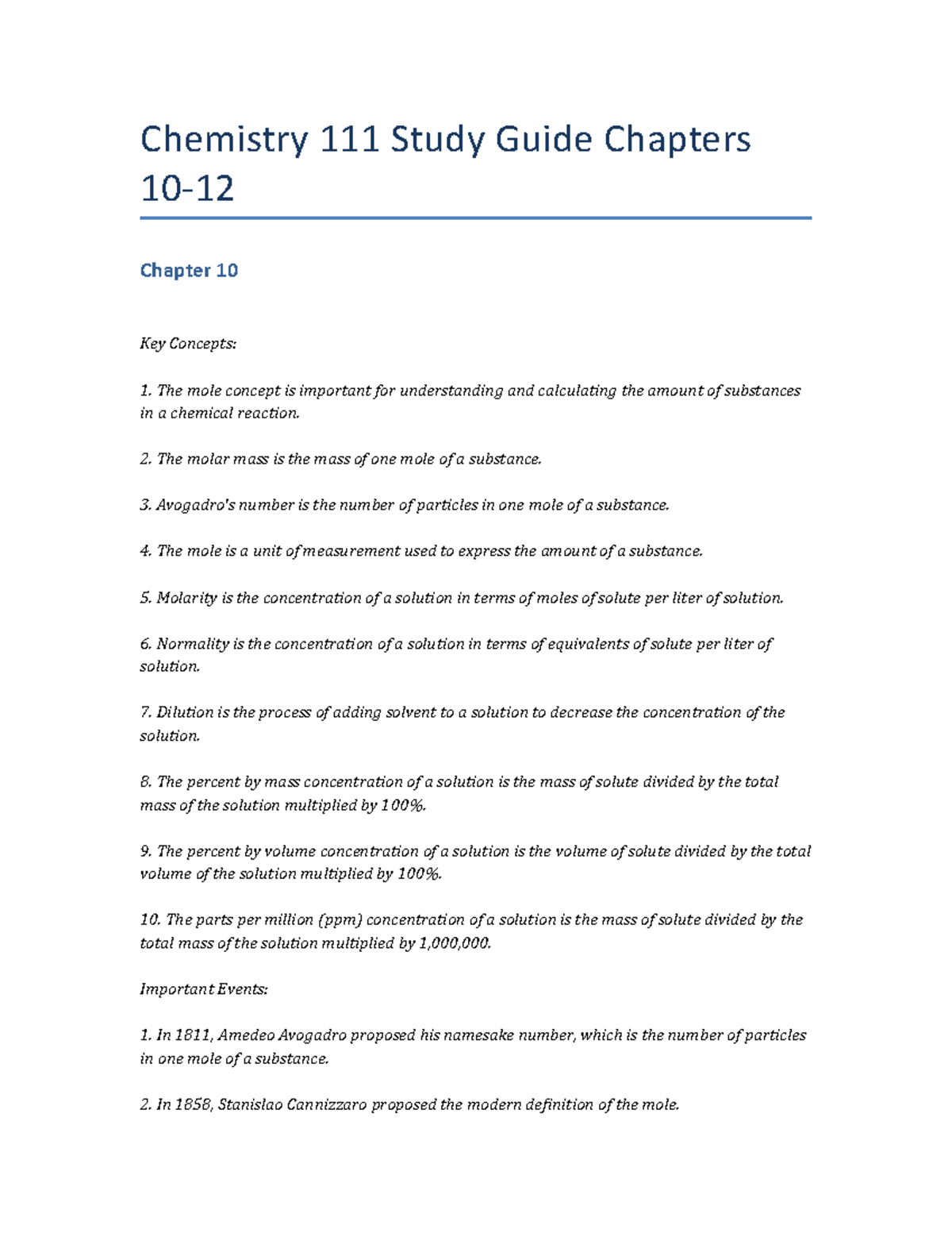 Chemistry 111 Study Guide Chapters 1012 Chemistry 111 Study Guide