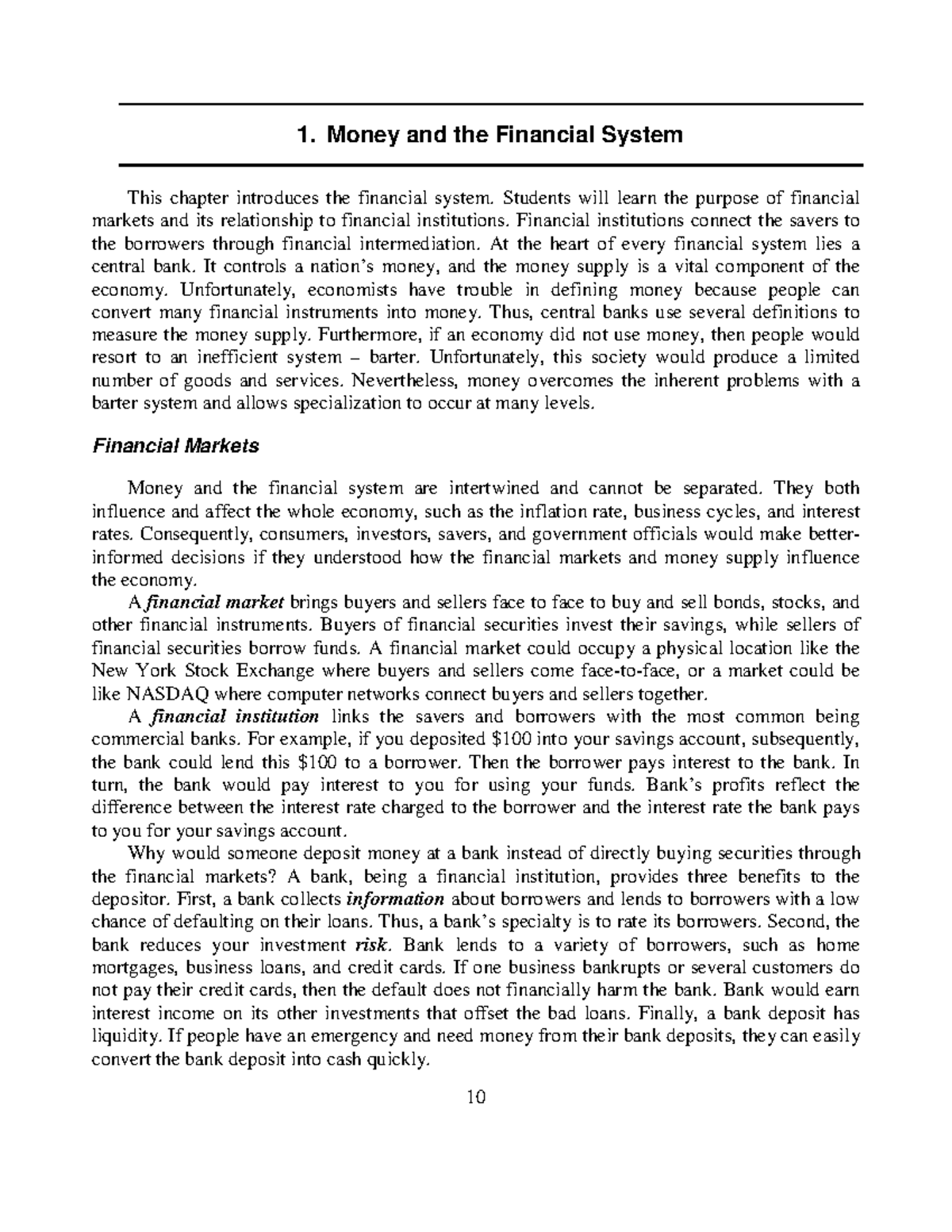 Money and Banking chapter 1 1. Money and the Financial System This