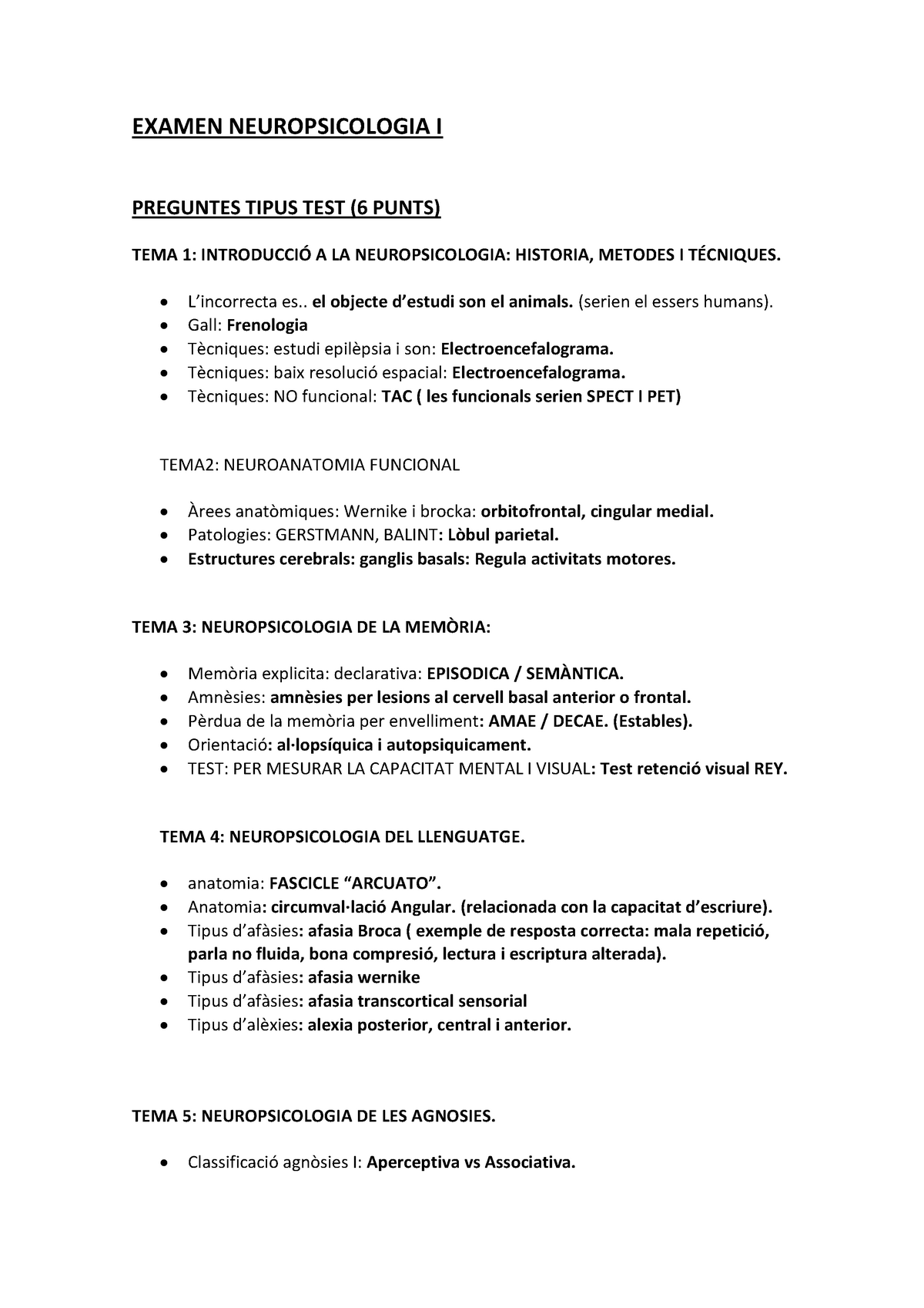 Examen Neuropsicología I (qué Sale En El Examen) - EXAMEN ...