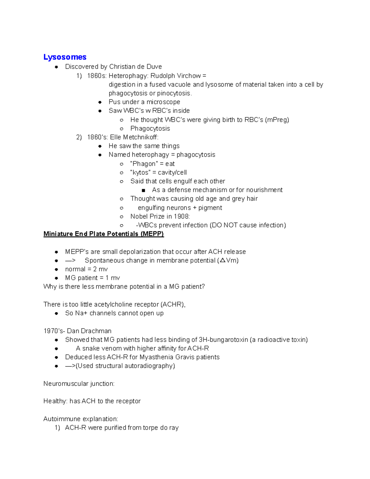 311 Lecture notes Exam 3 - Lysosomes Discovered by Christian de Duve 1 ...