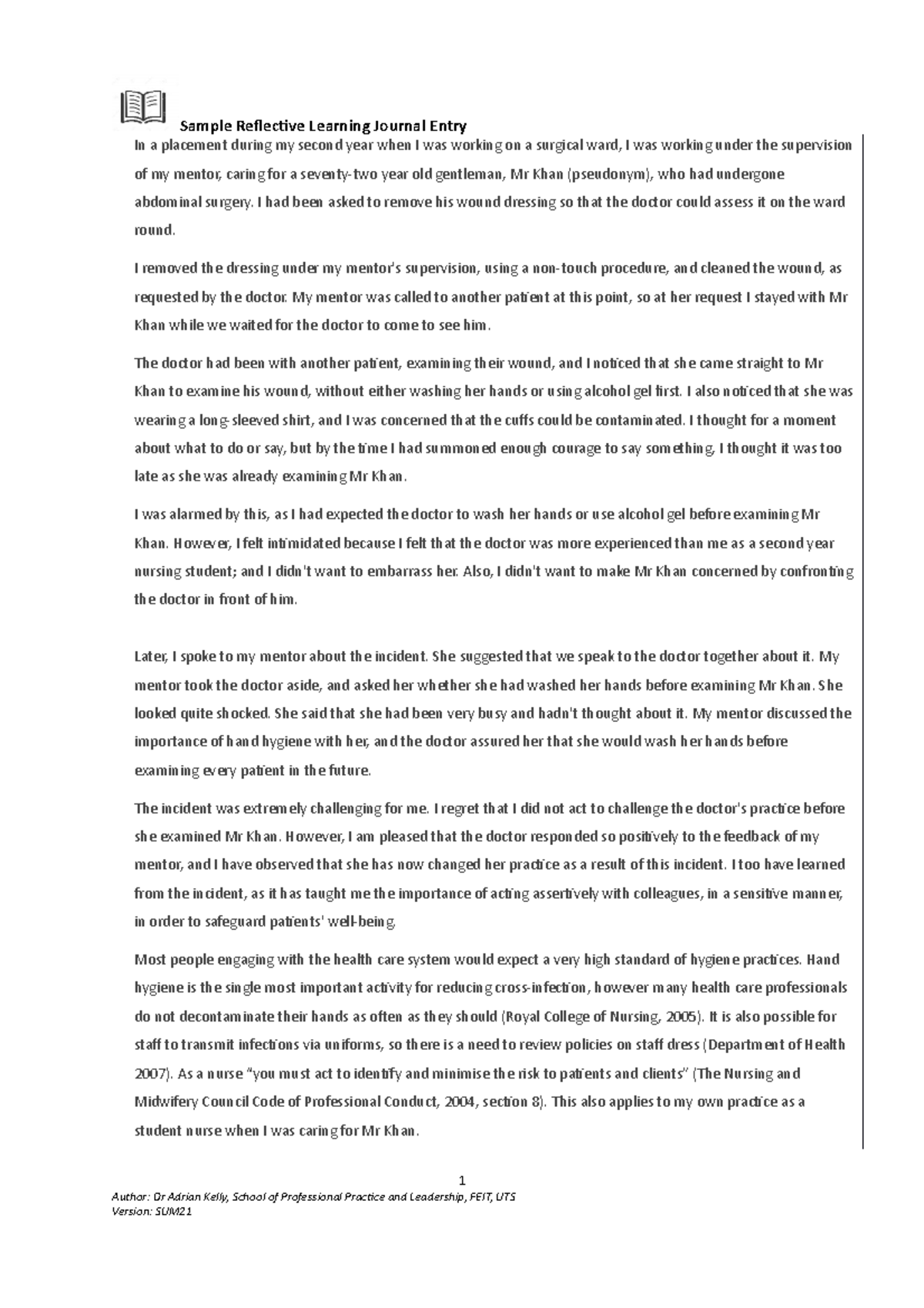 2. Sample Reflective Learning Journal Entry - I had been asked to ...