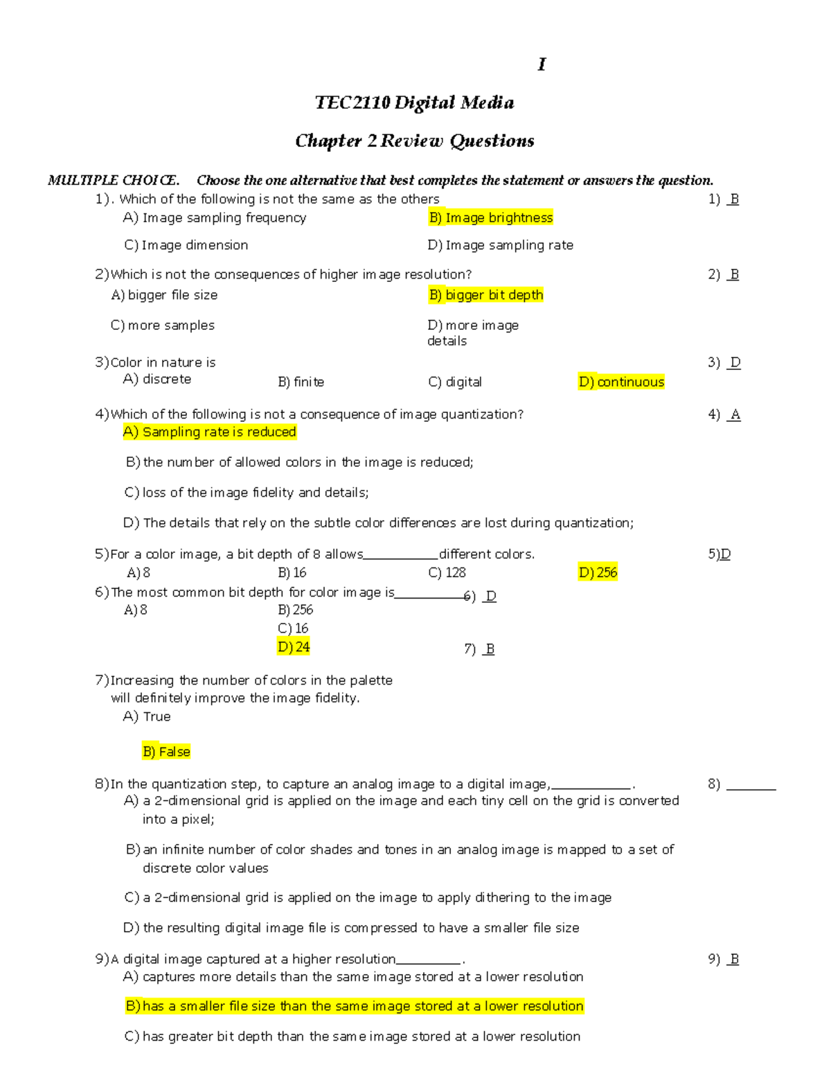 Chapter 2 review questions I TEC2110 Digital Media Chapter 2 Review