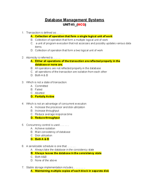 Unit-2 Dbms MCQ - 18CSC303J – (Database Management Systems) UNIT- 2 ...