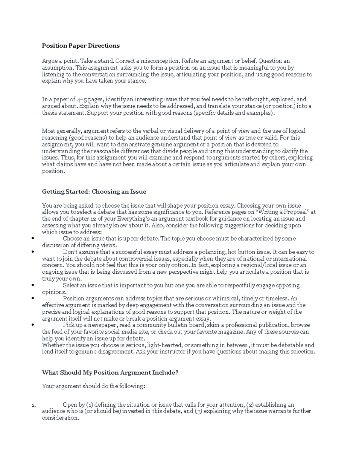 Position Paper Instructions - Position Paper Directions Argue a point ...