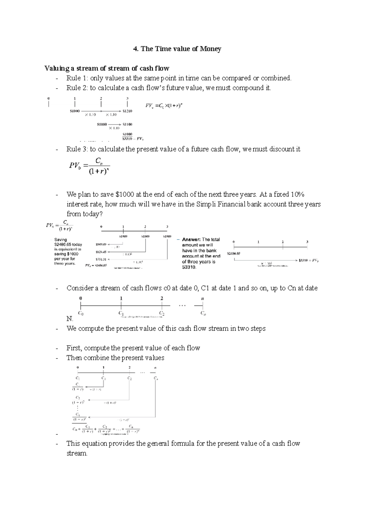 class lecture 1 - The Time value of Money Valuing a stream of stream of ...