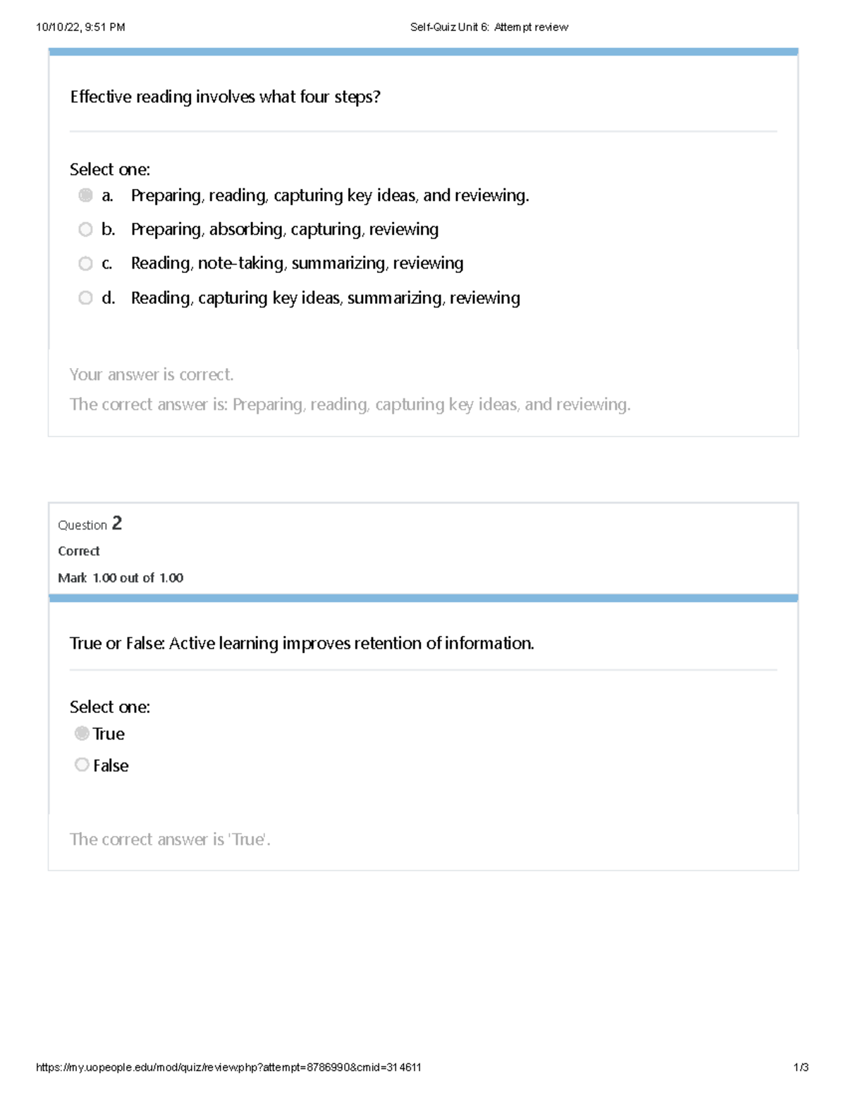 Self-Quiz Unit 6 Attempt Review 9 - 10/10/22, 9:51 PM Self-Quiz Unit 6 ...