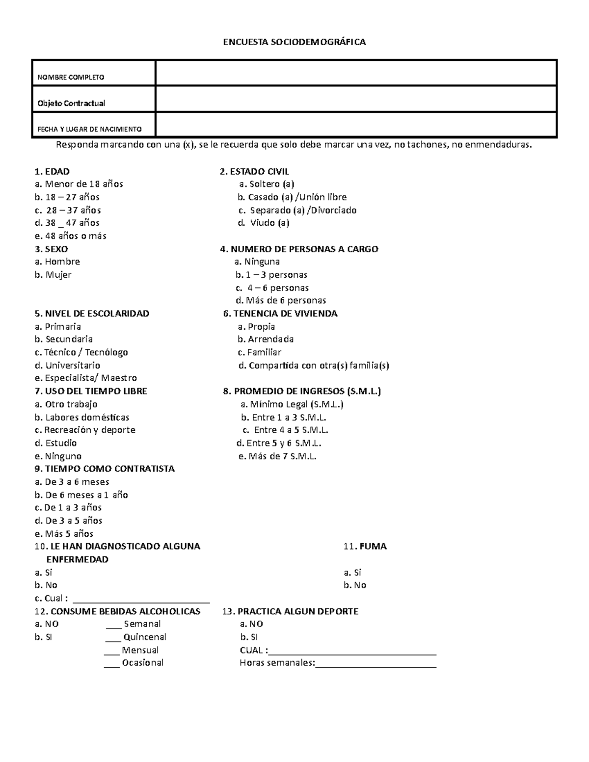 Encuesta- Perfil- Sociodemografico - ENCUESTA SOCIODEMOGRÁFICA NOMBRE ...