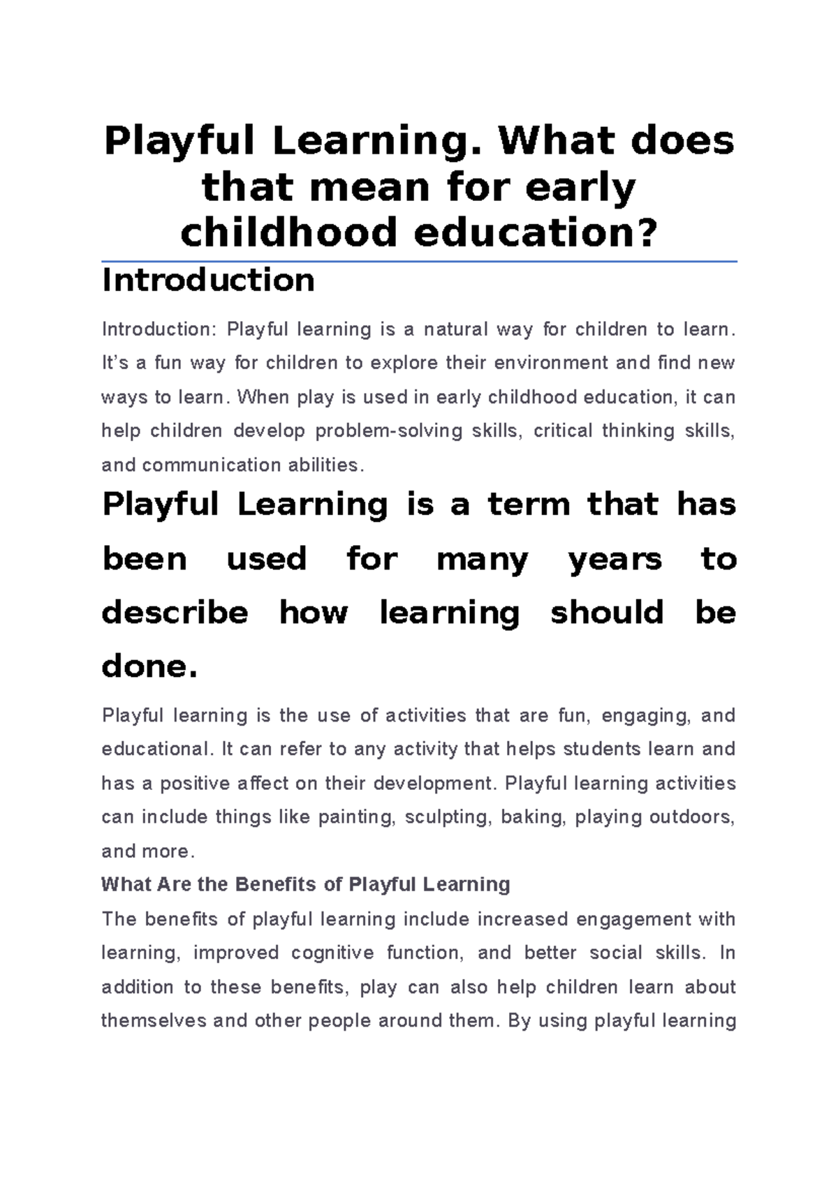 Playful Learning What does that mean for early childhood education ...