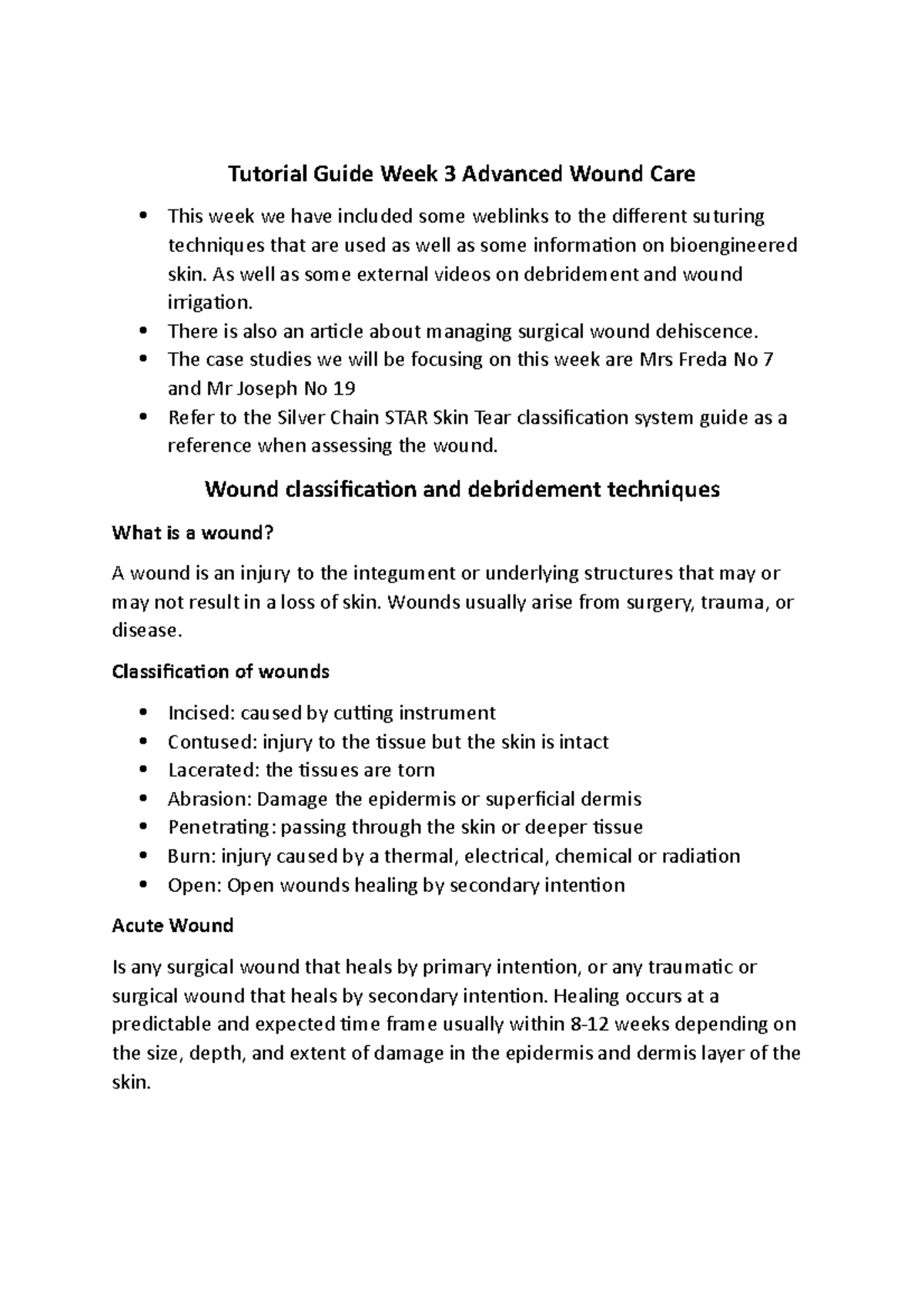 AWC Tut Guide Week 3 Wound Classification and Debridement Techniques ...