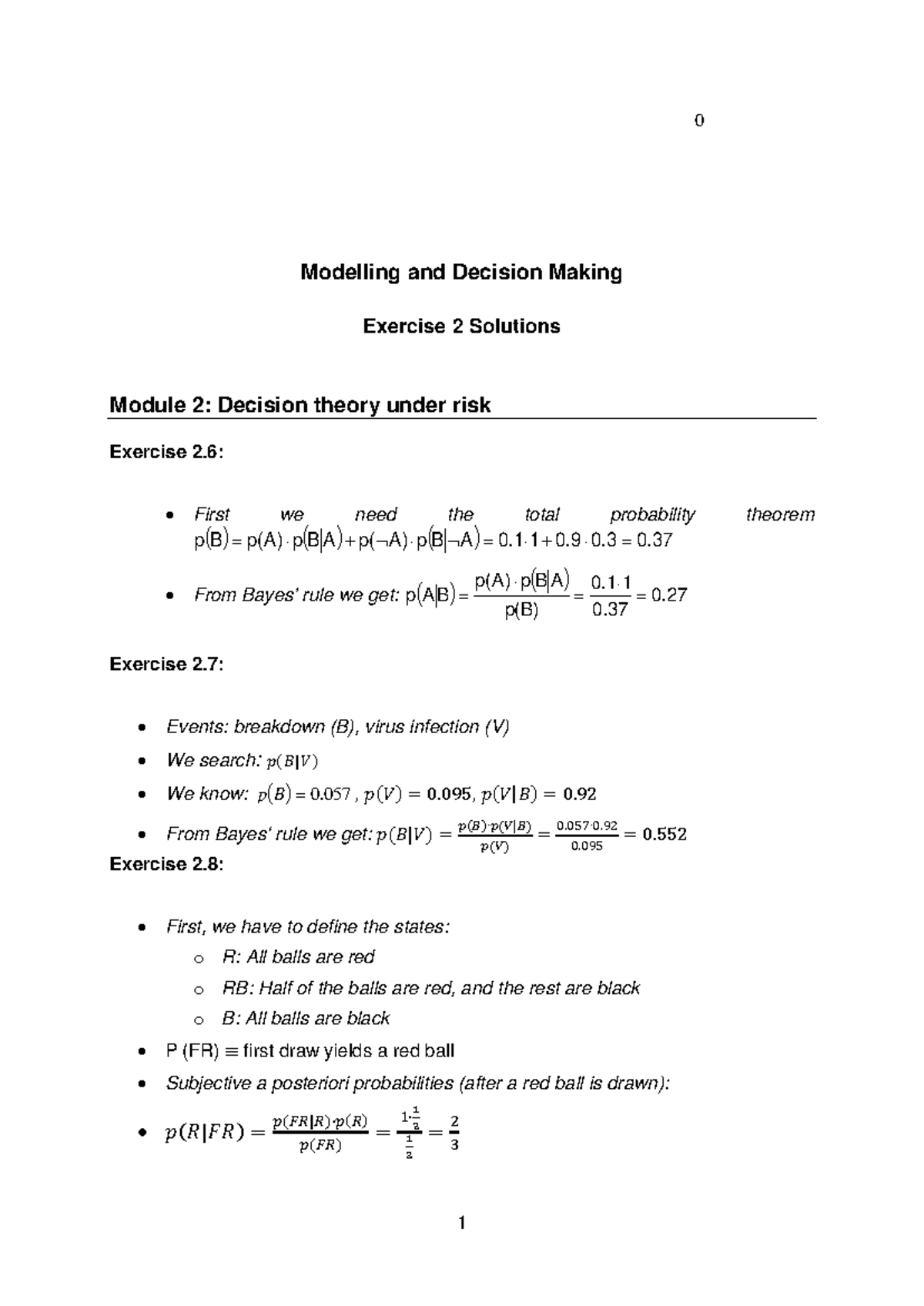Exercise 2 solutions - 0 Modelling and Decision Making Module 2 ...