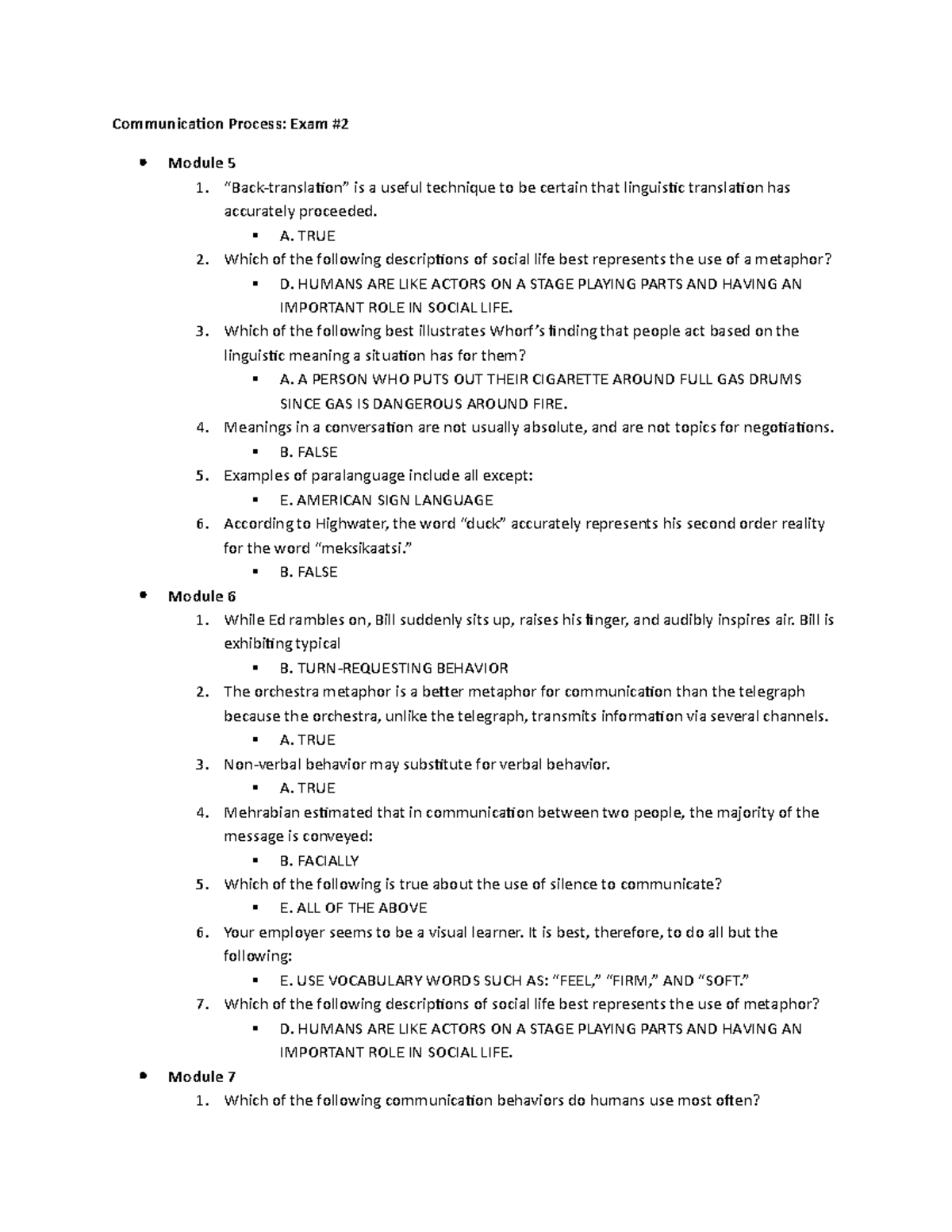 Exam #2-Study Guide - Communication Process: Exam Module 5 1. is a ...