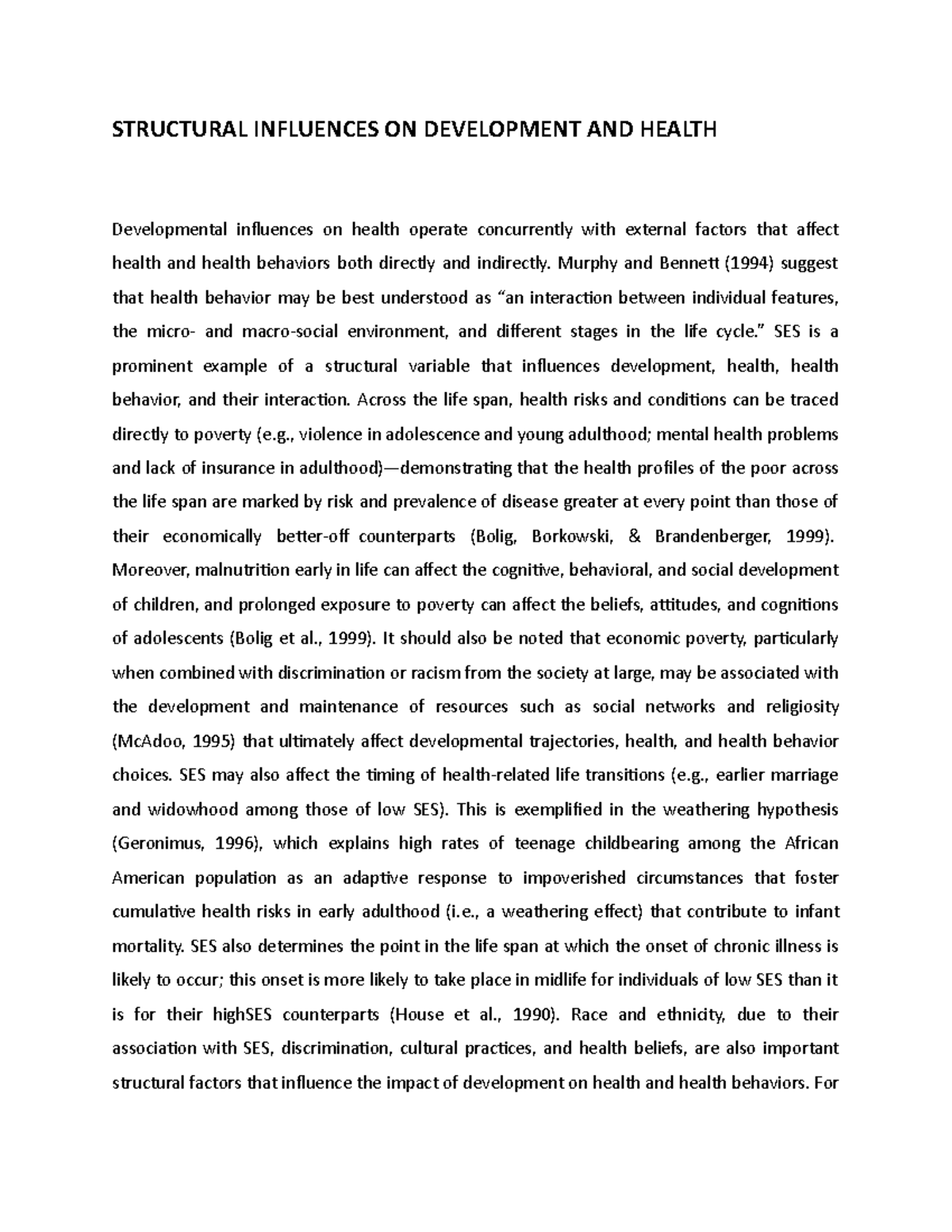 Structural Influences ON Development AND Health - STRUCTURAL INFLUENCES ...