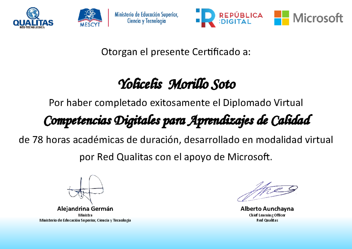 Certificado Yolicelisdiplomado Virtual Competencias Digitales para ...