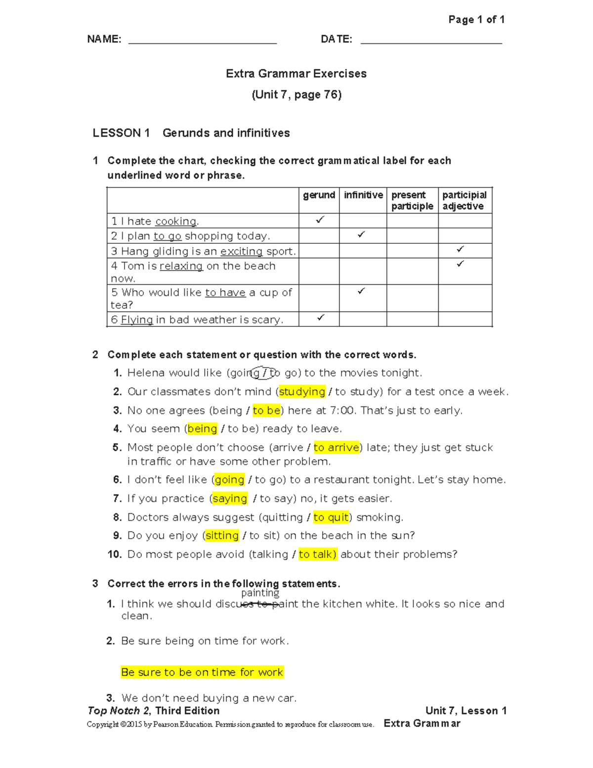 Top Notch 2 Unit 7 Extra Grammar Exercises Si Page 1 Of 1 Name Top Notch 2 Unit 7 Extra Grammar Exercises Si Page 1 Of 1 Name