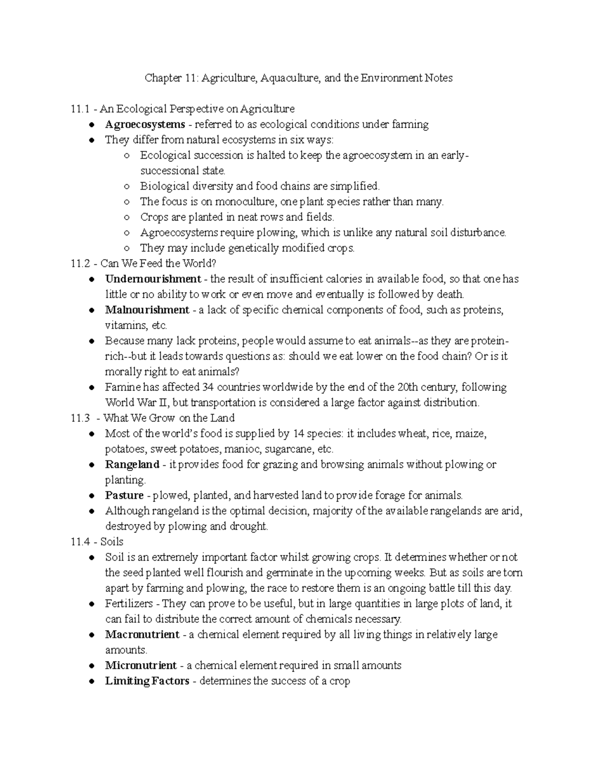 Chapter 11Notes - Chapter 11: Agriculture, Aquaculture, and the ...