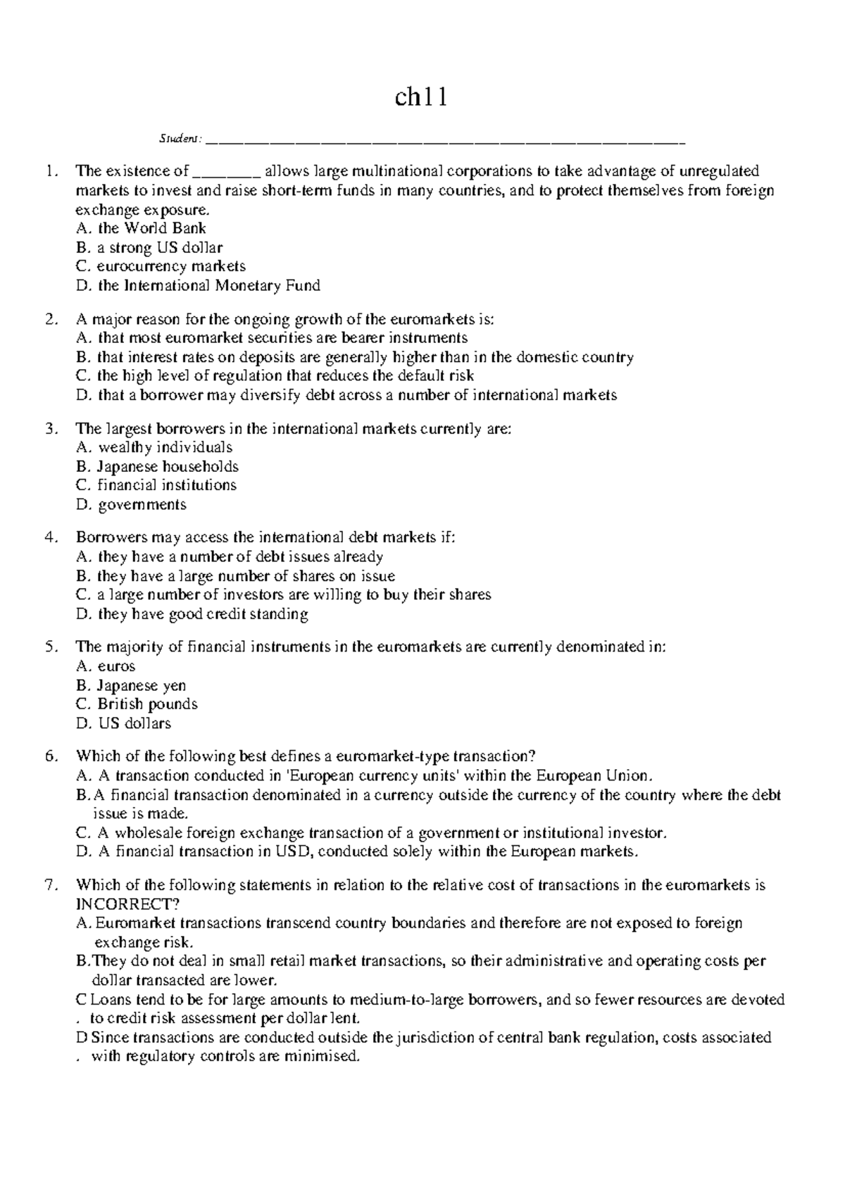 Chapter 11 - quiz - ch Student: - Studocu
