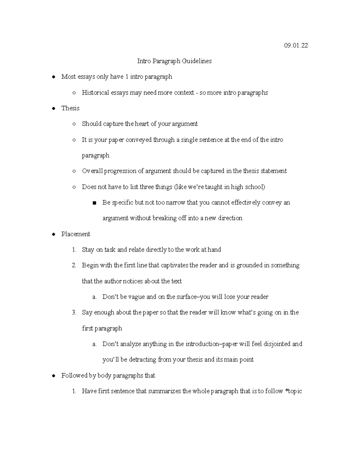 Rws Intro Paragraph Guidelines 09 Intro Paragraph Guidelines Most