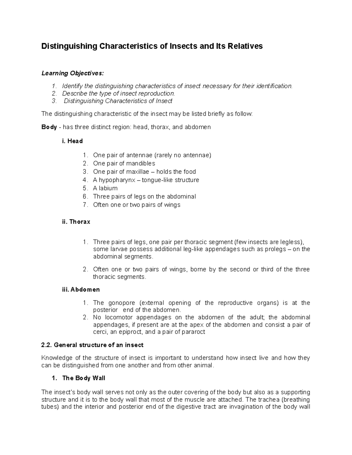 Distinguishing Characteristics of Insects and Its Relatives - Identify ...