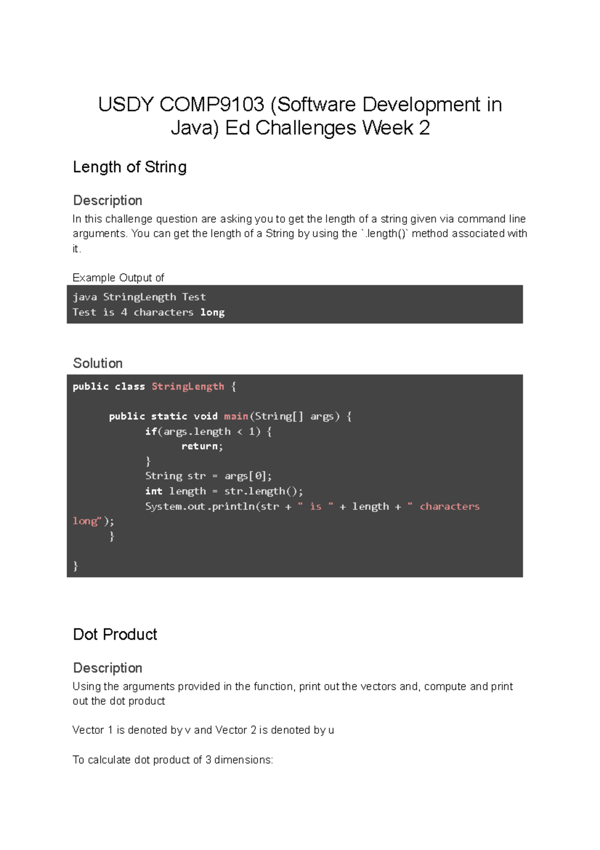 USDY COMP9103 (Software Development in Java) Ed Challenges Week 2 - You ...