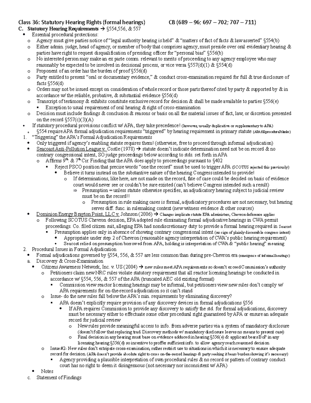 Admin Class 36 Chapter Summary Class 36 Statutory Hearing Rights