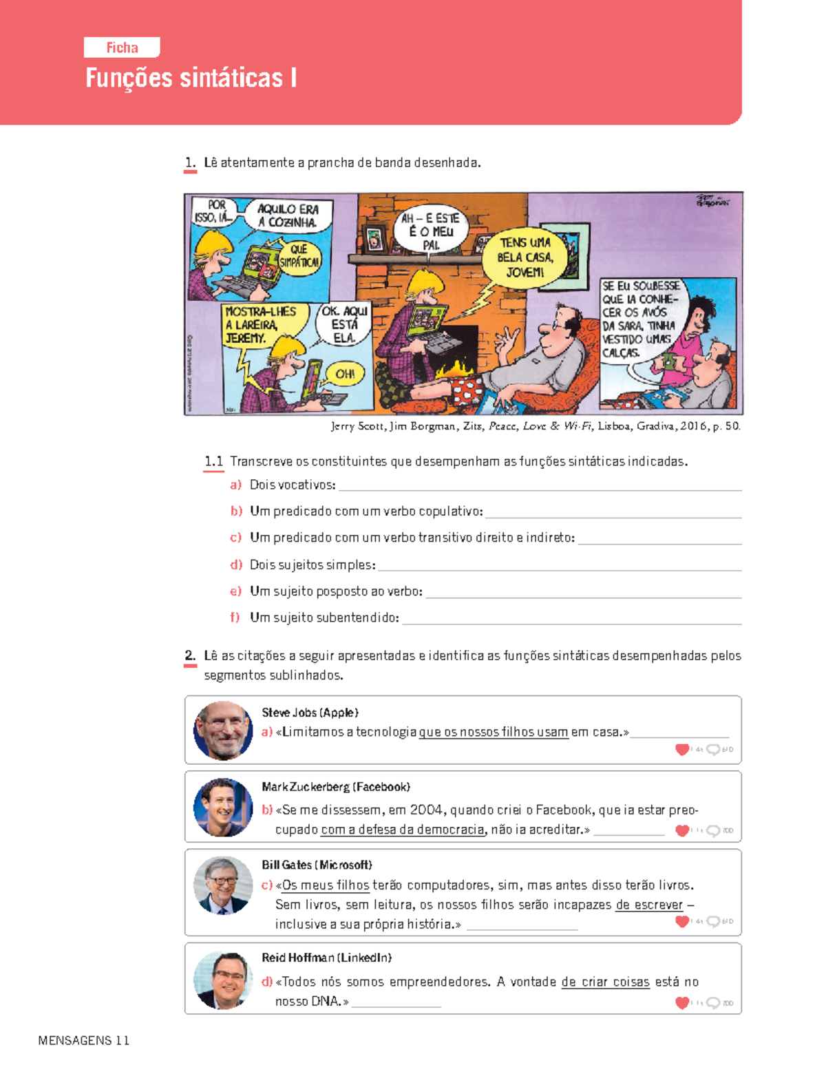 Funcões sintaticas 11 ano - MENSAGENS 11 Ficha Funções sintáticas I Lê ...