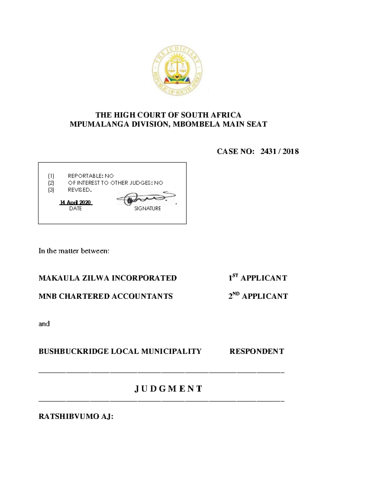 9 - Case Law - THE HIGH COURT OF SOUTH AFRICA MPUMALANGA DIVISION ...