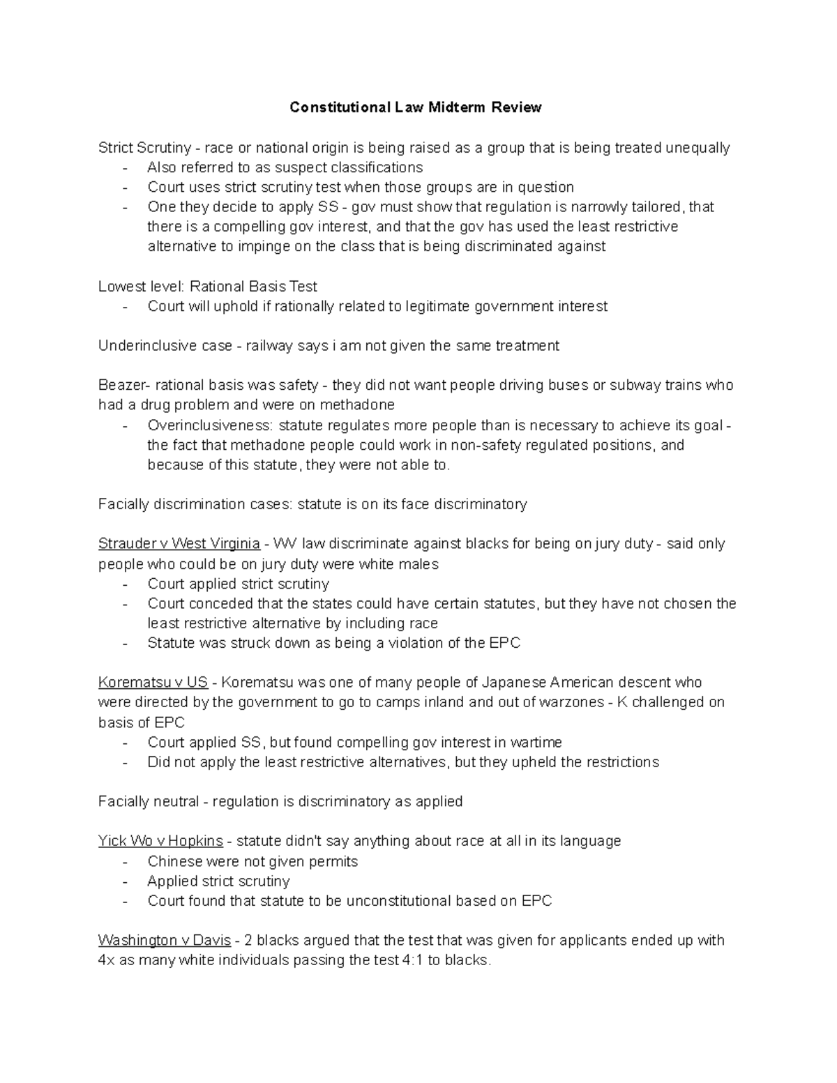 Con Law Midterm Review - Constitutional Law Midterm Review Strict ...