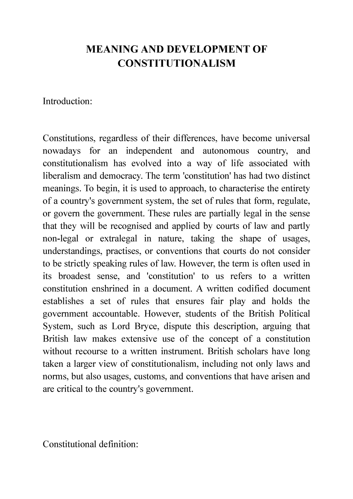 Meaning AND Development OF Constitutionalism - MEANING AND DEVELOPMENT ...