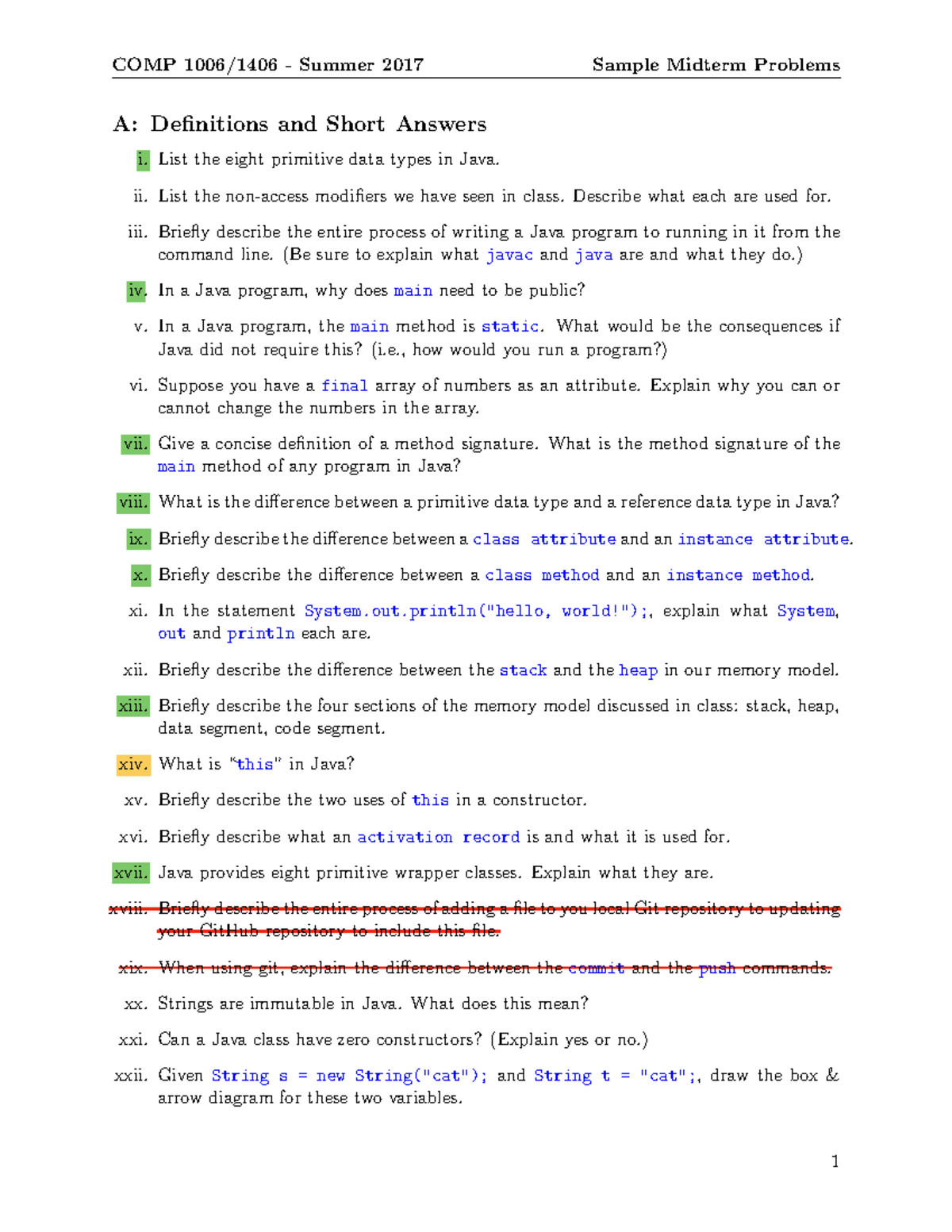 Midterm Exam I August 2018, Questions And Answers - COMP 1006/1406 ...