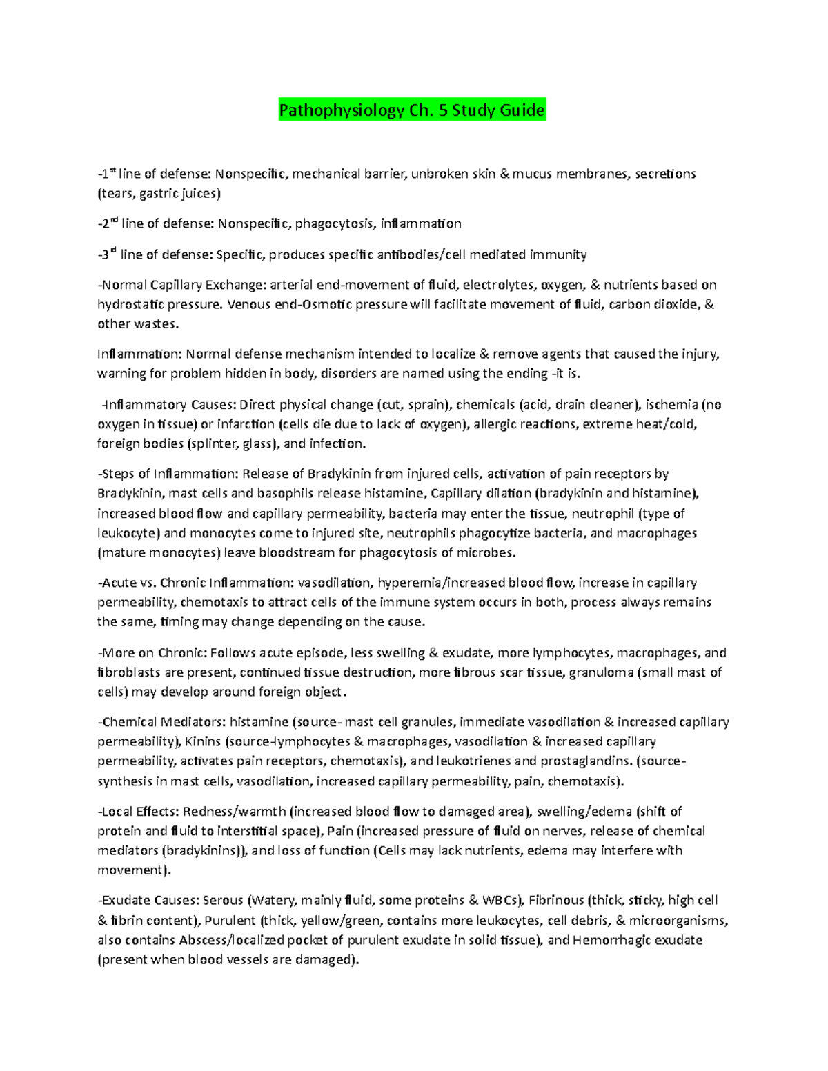 Ch.5 Inflammation & healing - Pathophysiology Ch. 5 Study Guide -1st ...