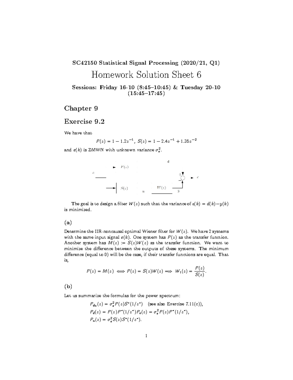 Homework solutions for Lecture 6 SC42150 Statistical Signal Processing (2020/21, Q1) Homework
