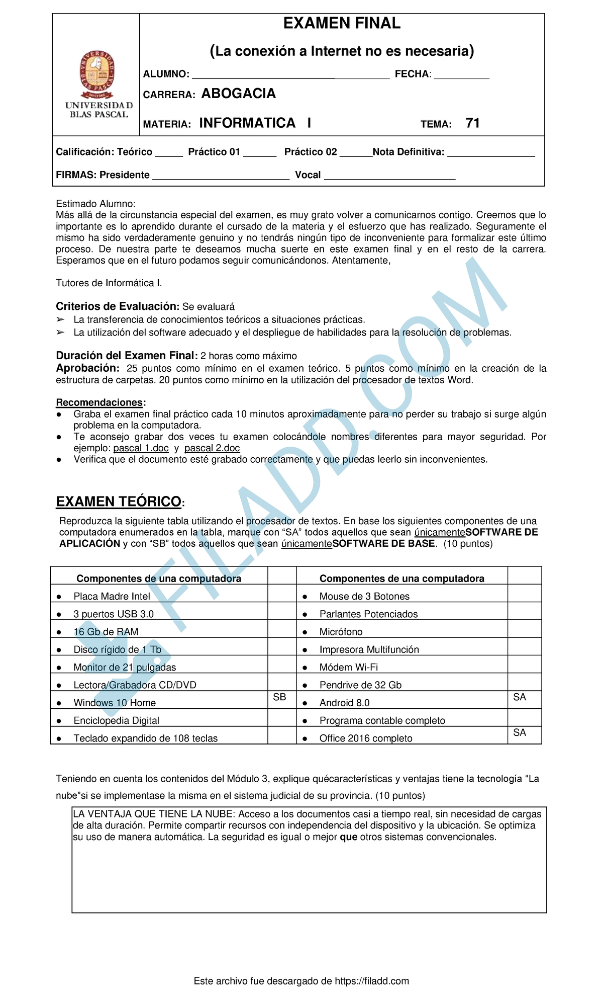 Examen Informatica 2 - (La conexión a Internet no es necesaria) ALUMNO ...