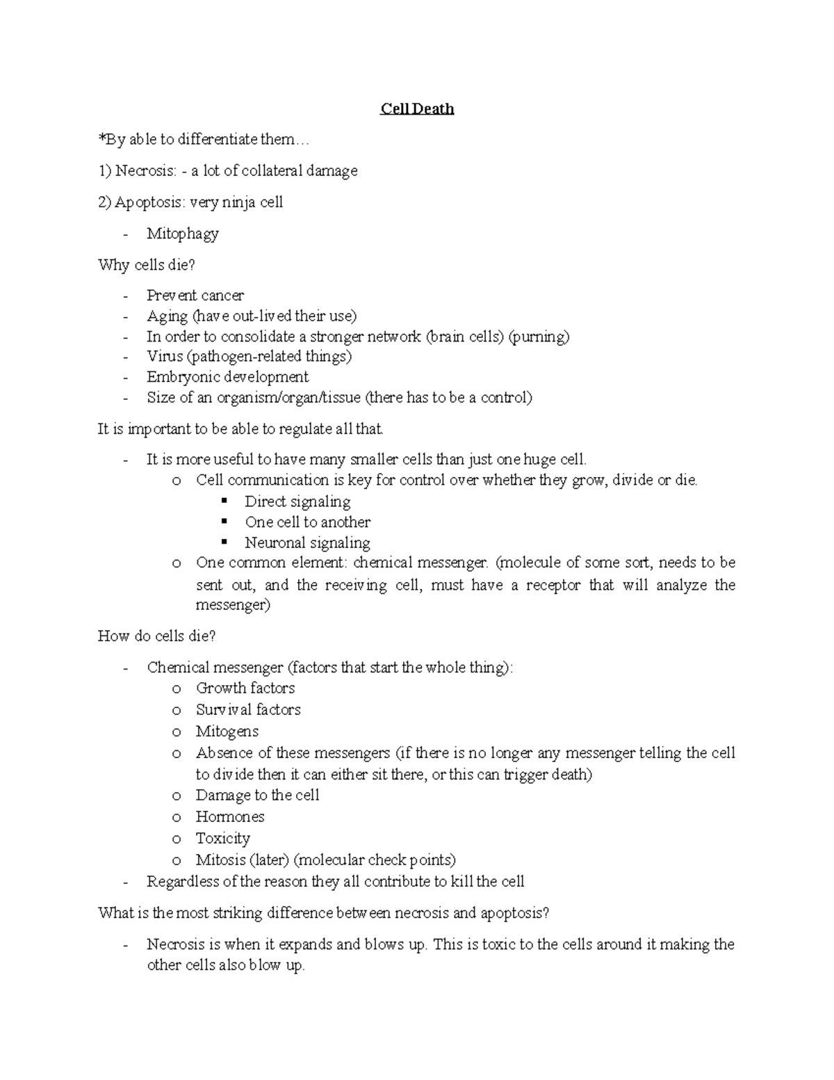 Lecture notes - basic overview on cell death - Cell Death *By able to ...